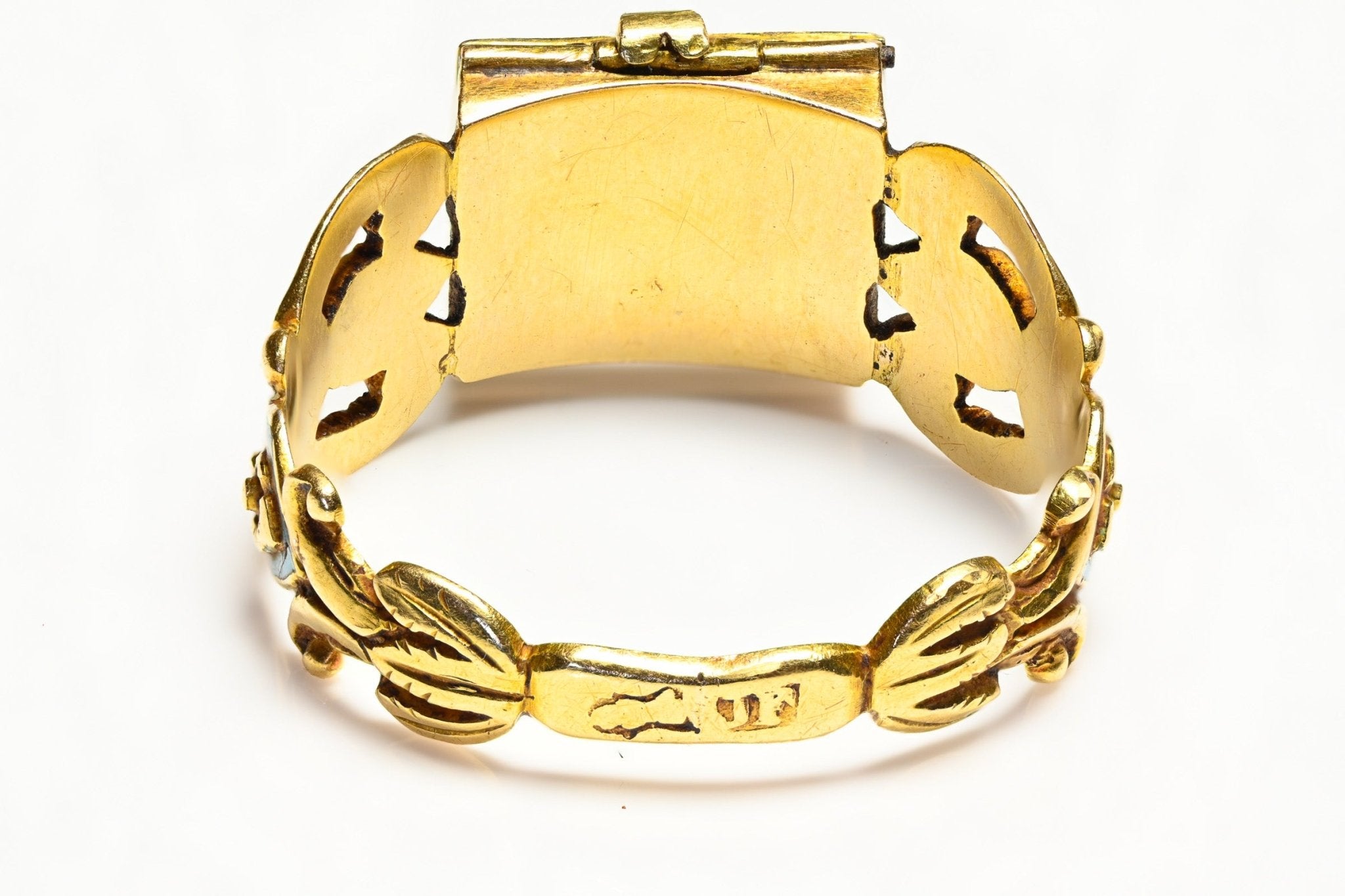 Early Antique Gold Enamel Locket Ring