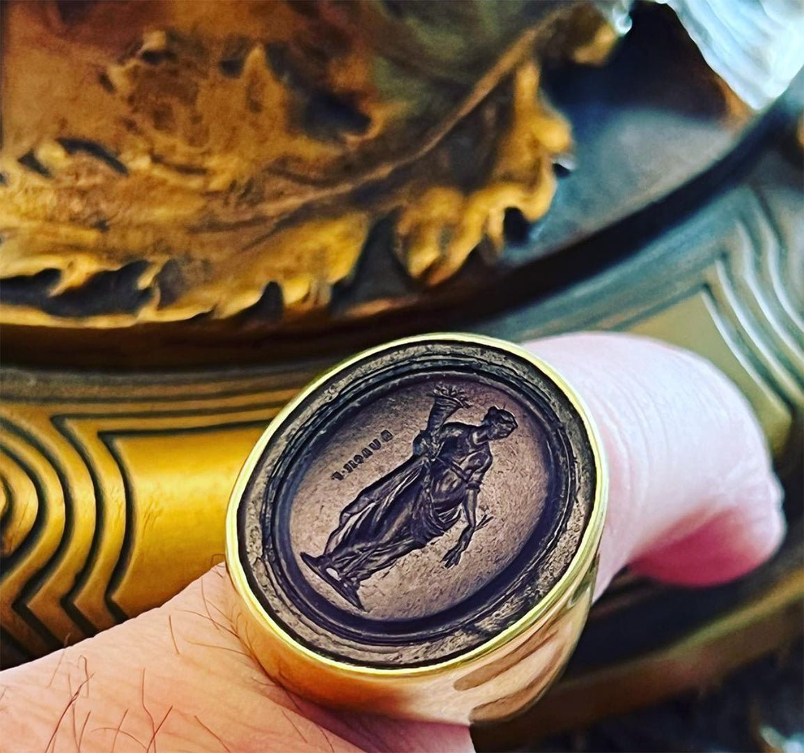 Early Glass Intaglio 18K Gold Men's Ring