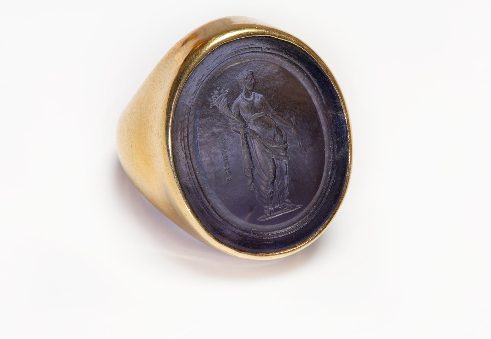 Early Glass Intaglio 18K Gold Men's Ring