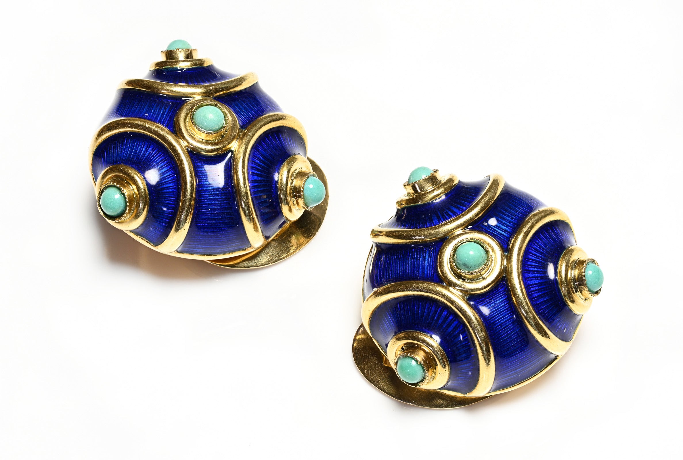 Earrings 18K Gold Enamel and Turquoise