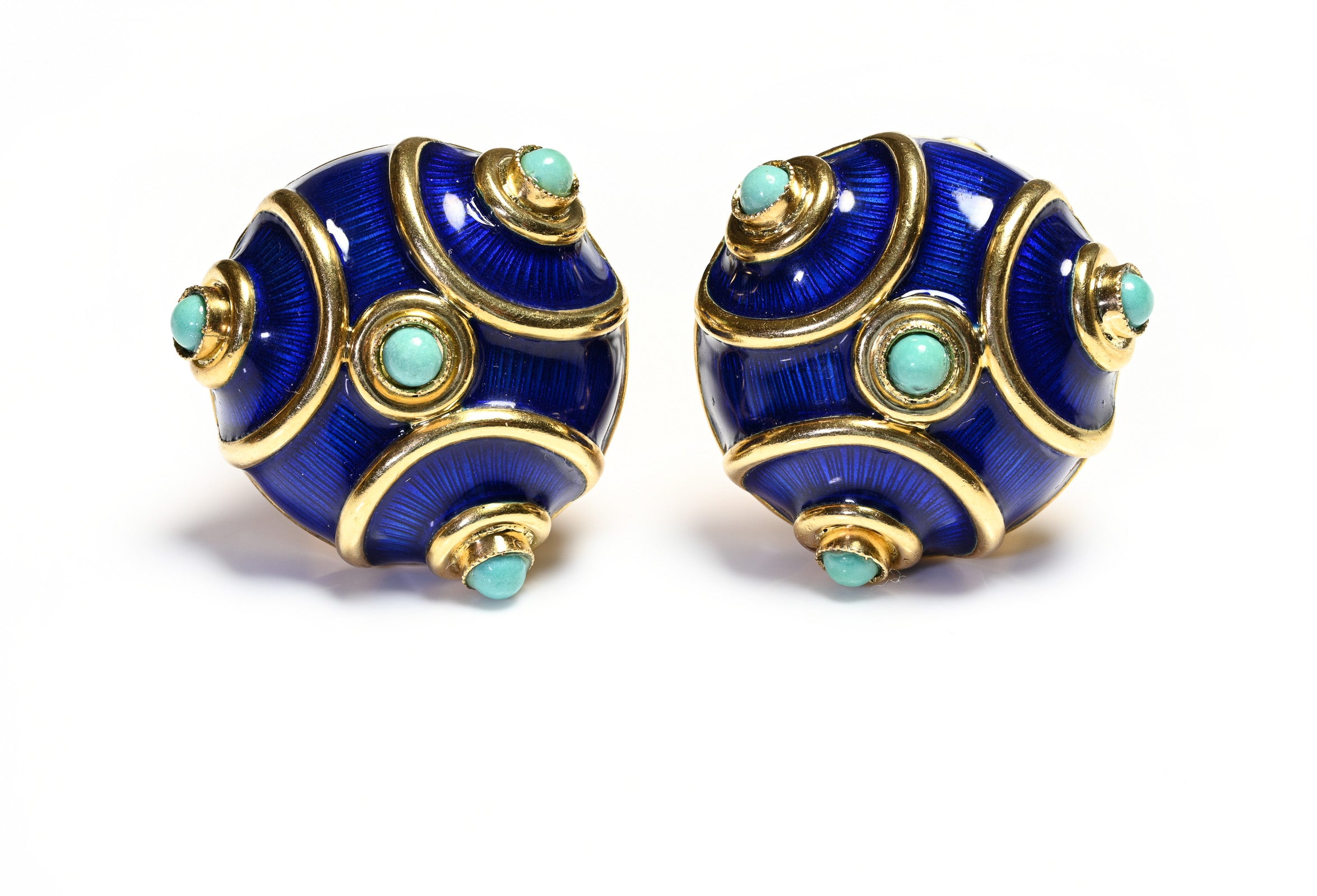 Earrings 18K Gold Enamel and Turquoise