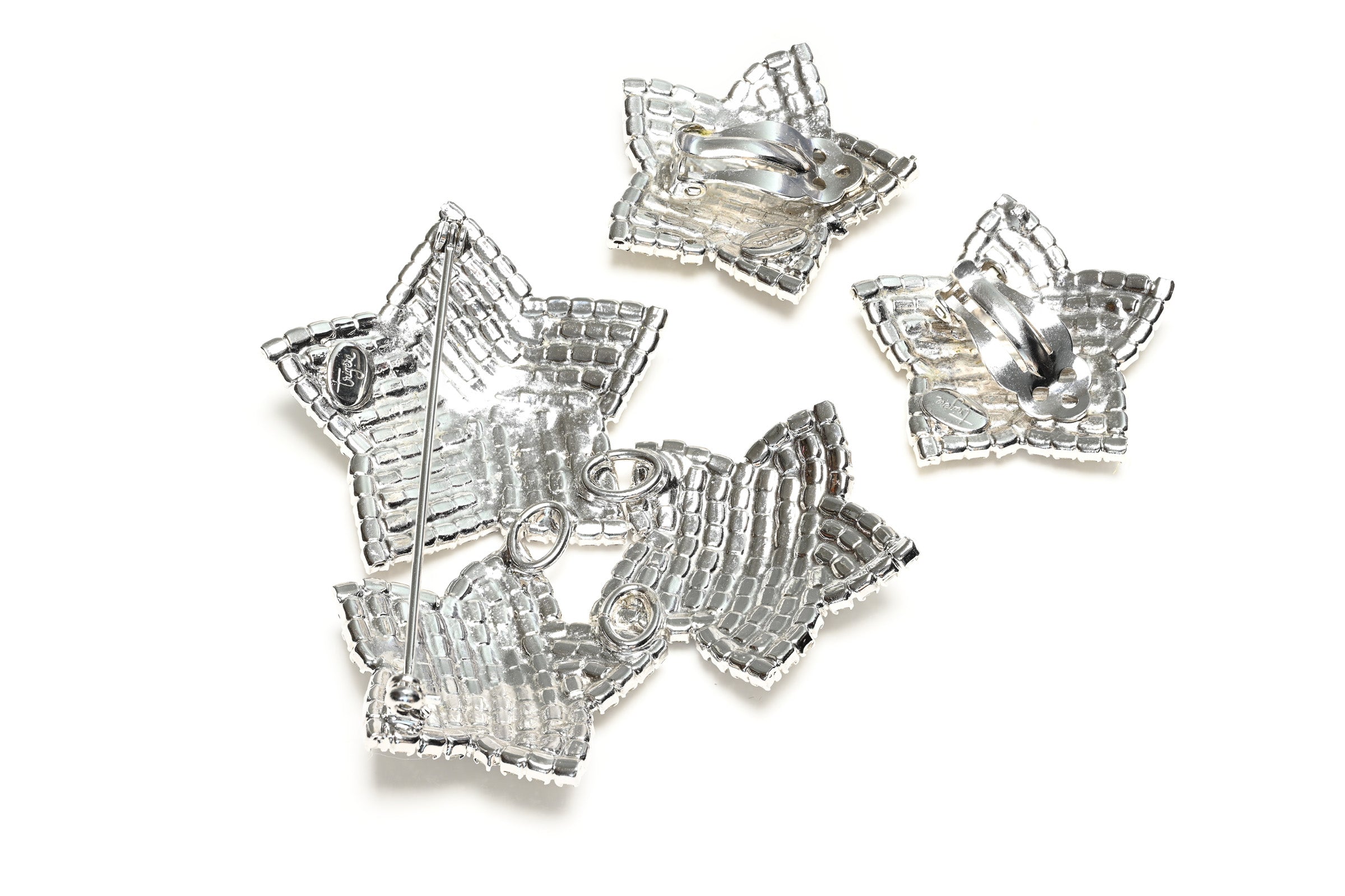 Vintage Pauline Trigere Crystal Star Brooch Earrings Set