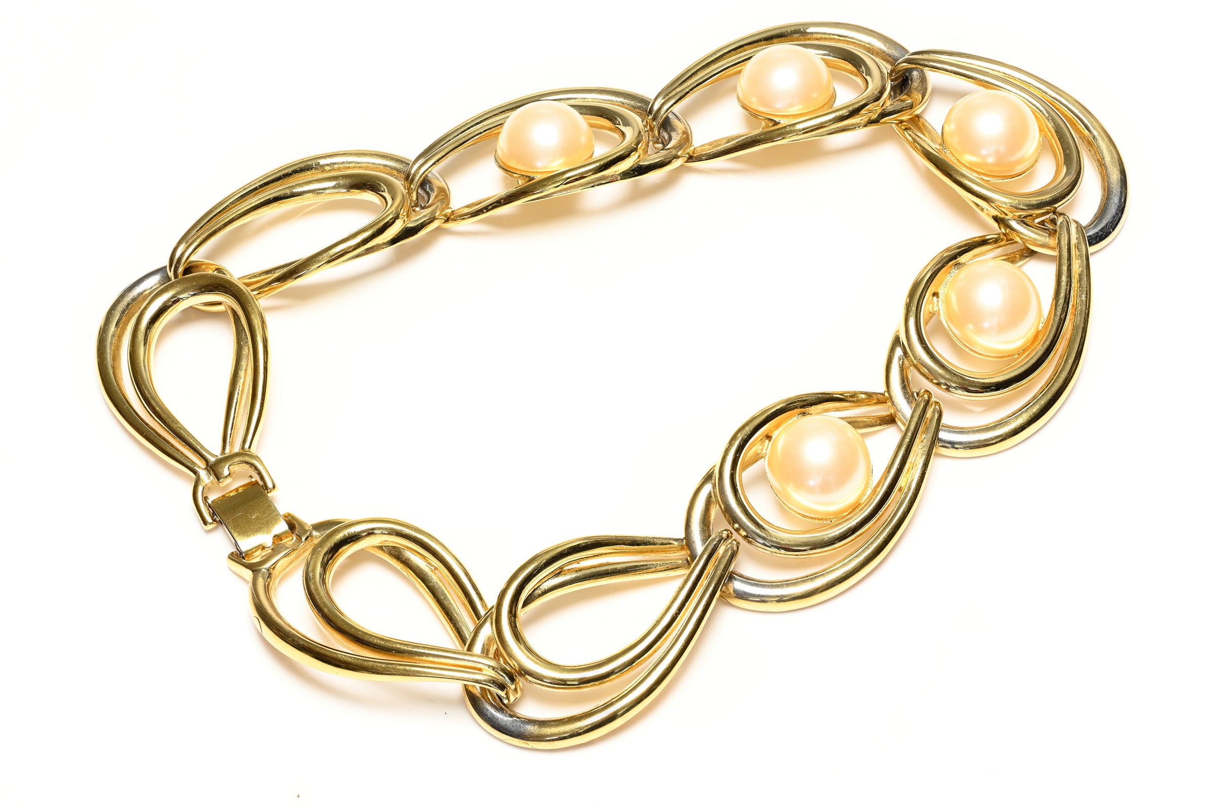 Vintage Givenchy Paris Gold Plated Pearl Collar Necklace
