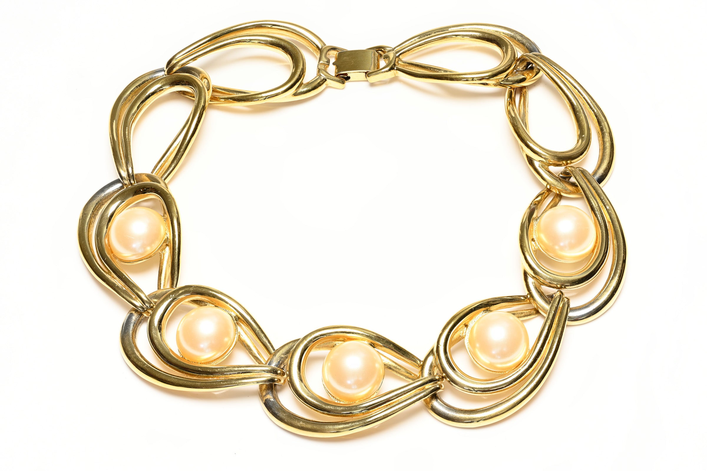 Vintage Givenchy Paris Gold Plated Pearl Chain Necklace