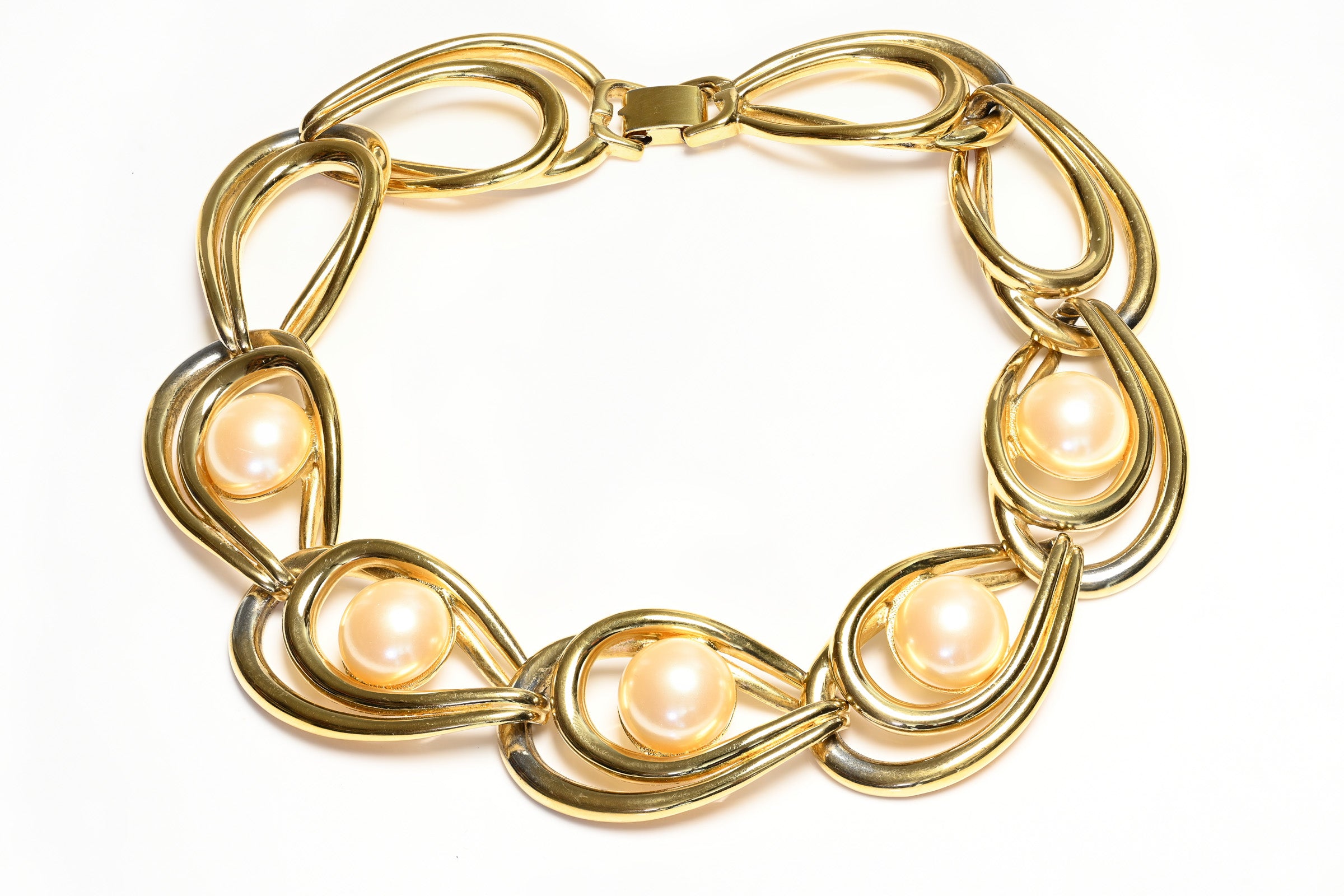 Vintage Givenchy Paris Gold Plated Pearl Chain Collar Necklace