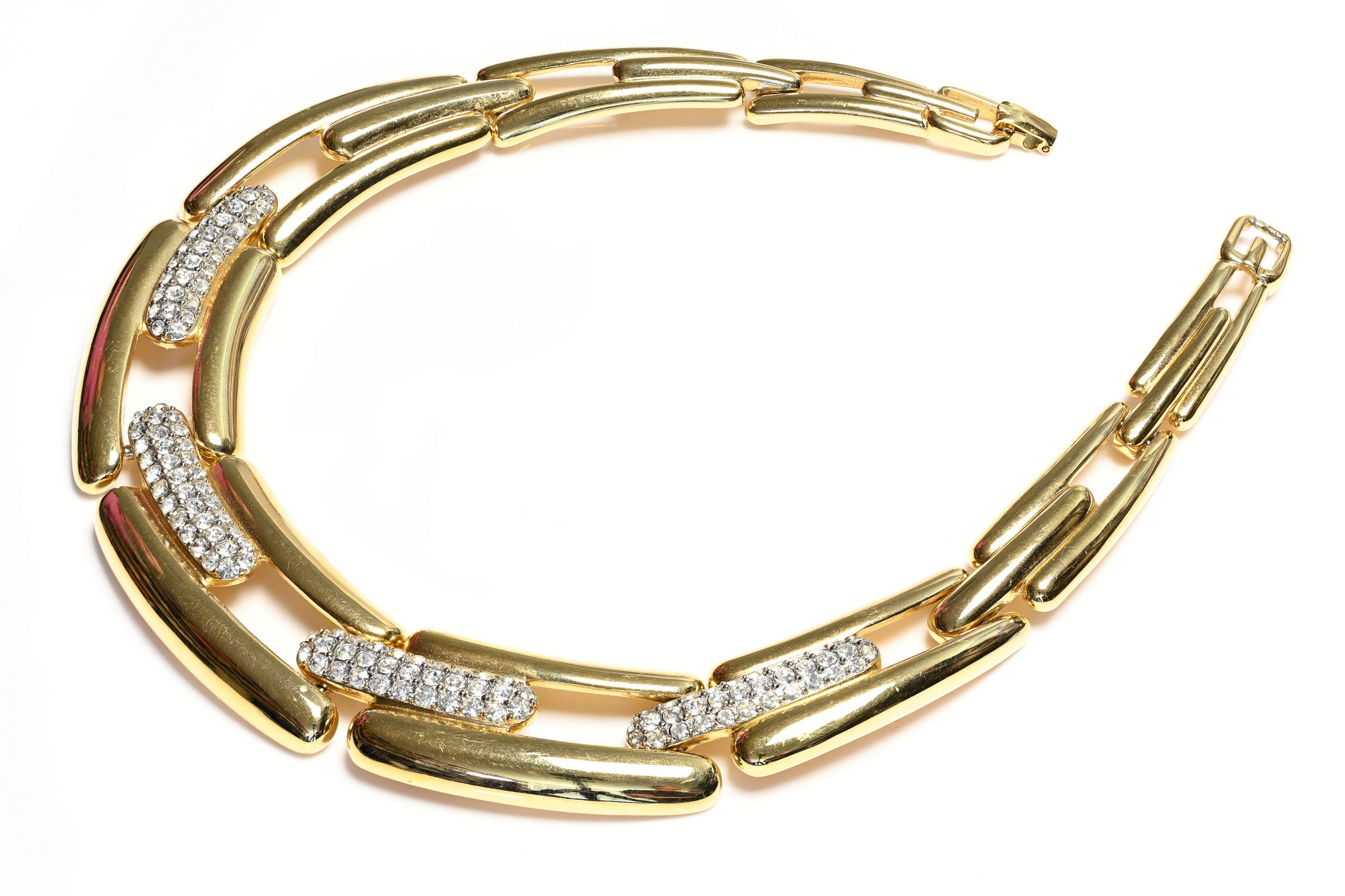 Vintage Givenchy Paris Wide Gold Plated Crystal Necklace