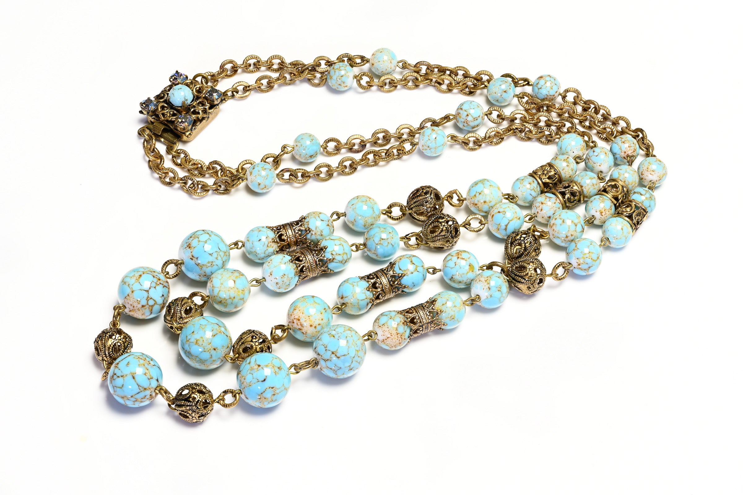 Vintage 1950's Louis Rousselet Paris Couture Blue Glass Filigree  Necklace