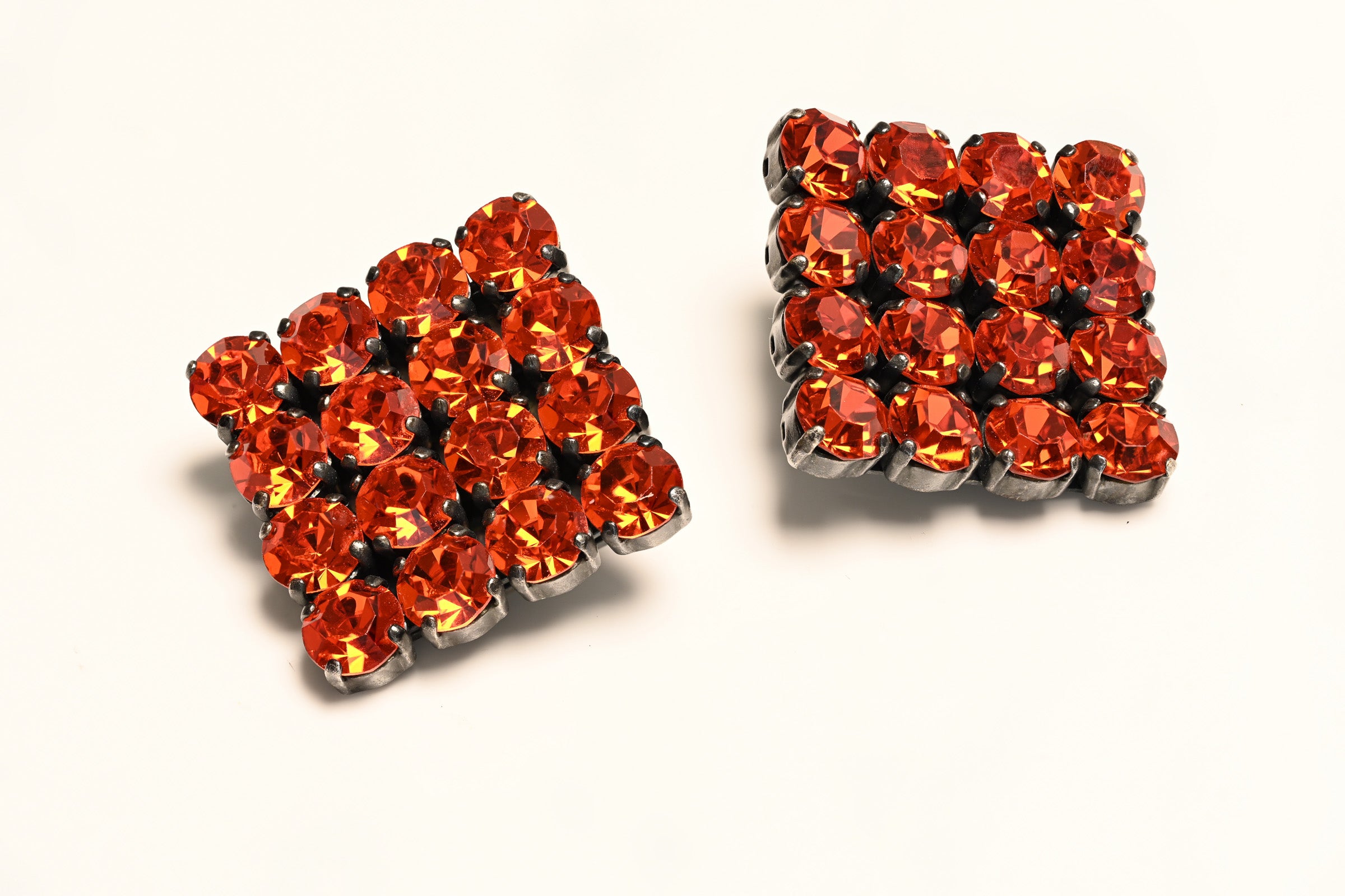 Vintage Scooter Paris Orange Crystal Square Earrings