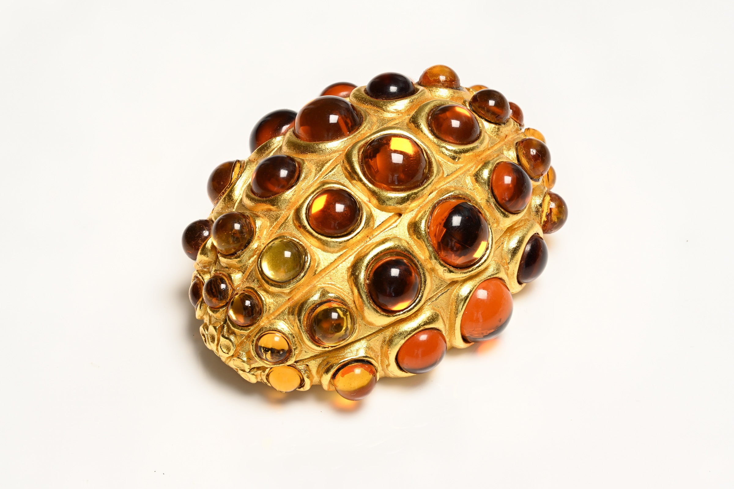 Vintage Jeanne Lanvin Paris Gold Plated Brown Glass Brooch
