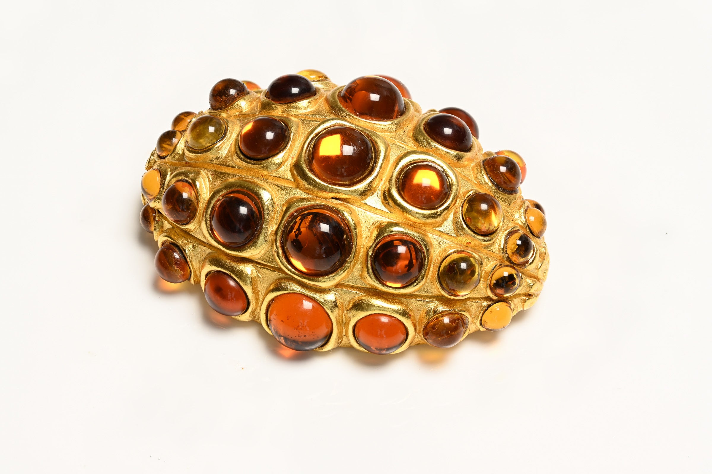 Vintage Jeanne Lanvin Paris Gold Plated Brown Cabochon Glass Brooch