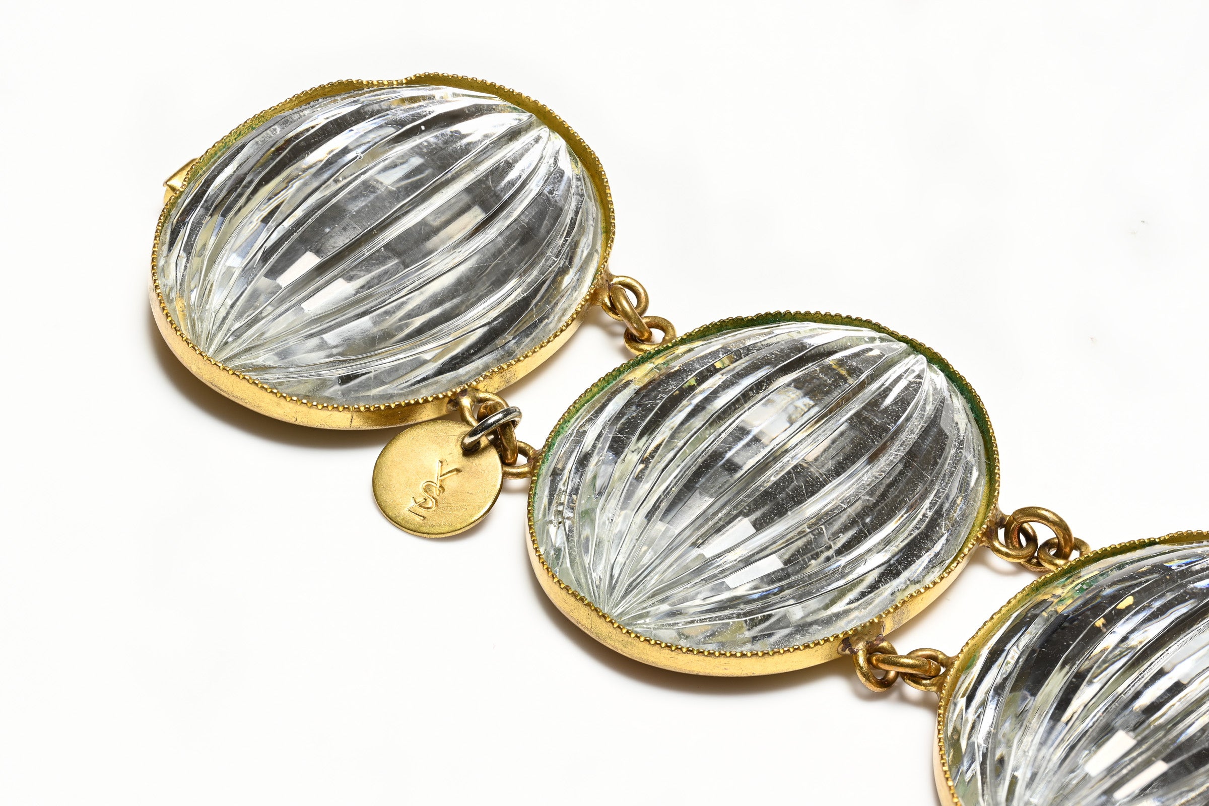 Vintage Yves Saint Laurent YSL Paris Wide Clear Carved Glass Bracelet