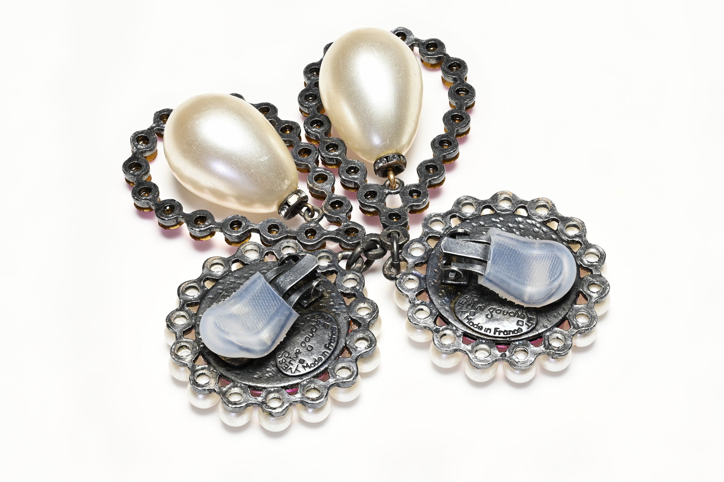 Vintage Yves Saint Laurent Paris Rive Gauche Crystal Pearl Long Earrings