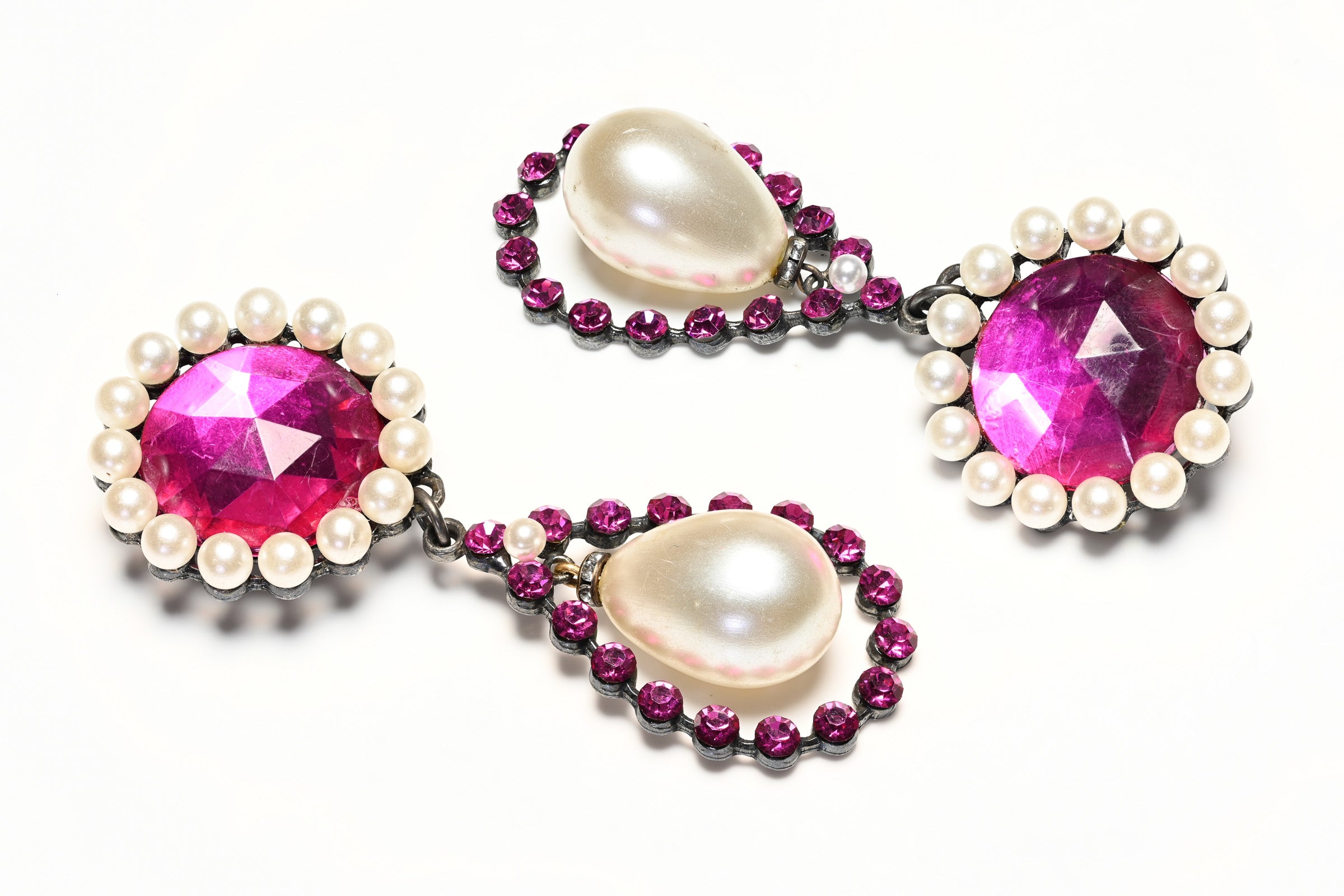 Vintage Yves Saint Laurent Paris Rive Gauche Pink Crystal Pearl Earrings