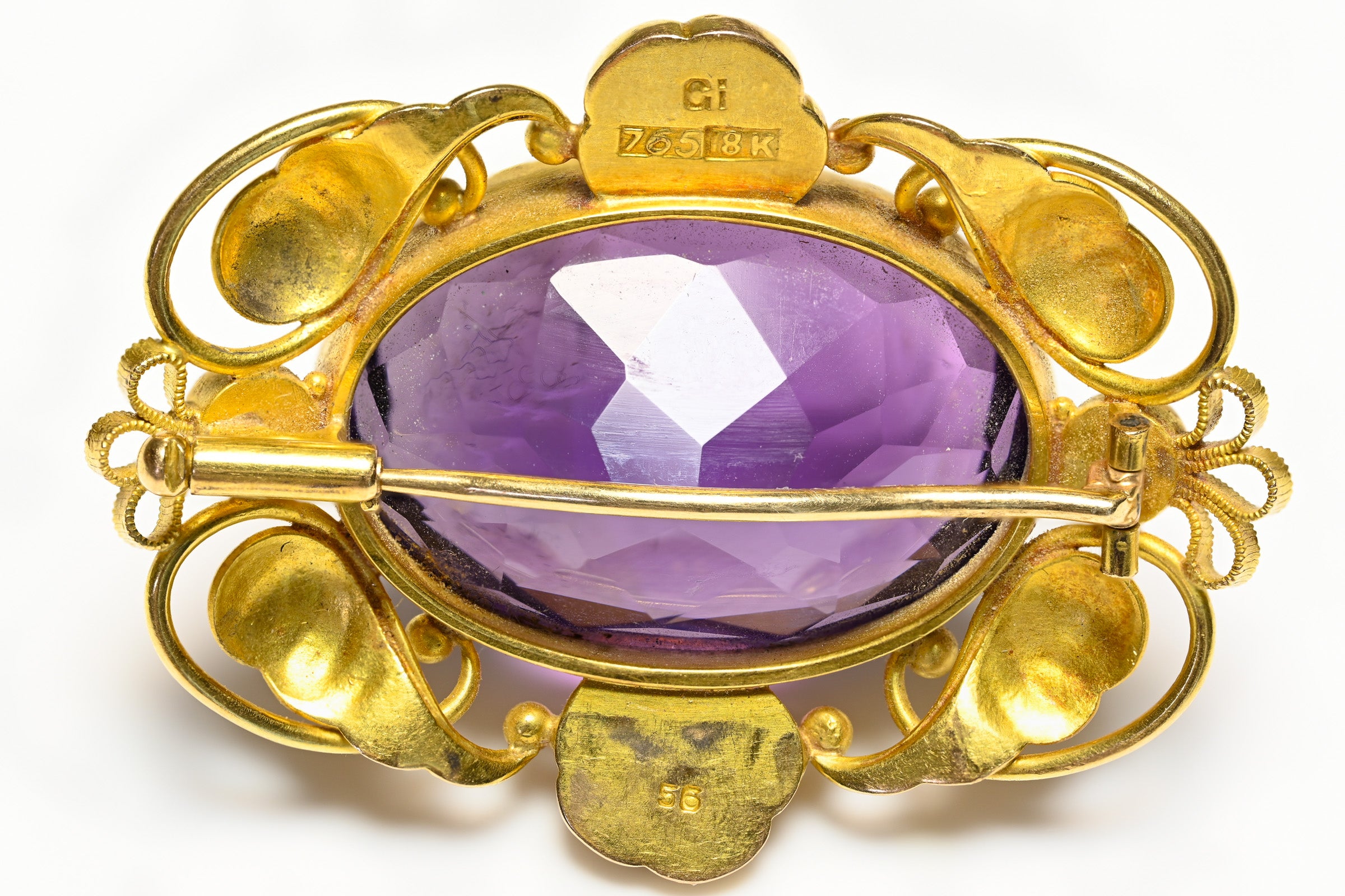 Georg Jensen 18K Gold Amethyst Pearl Brooch