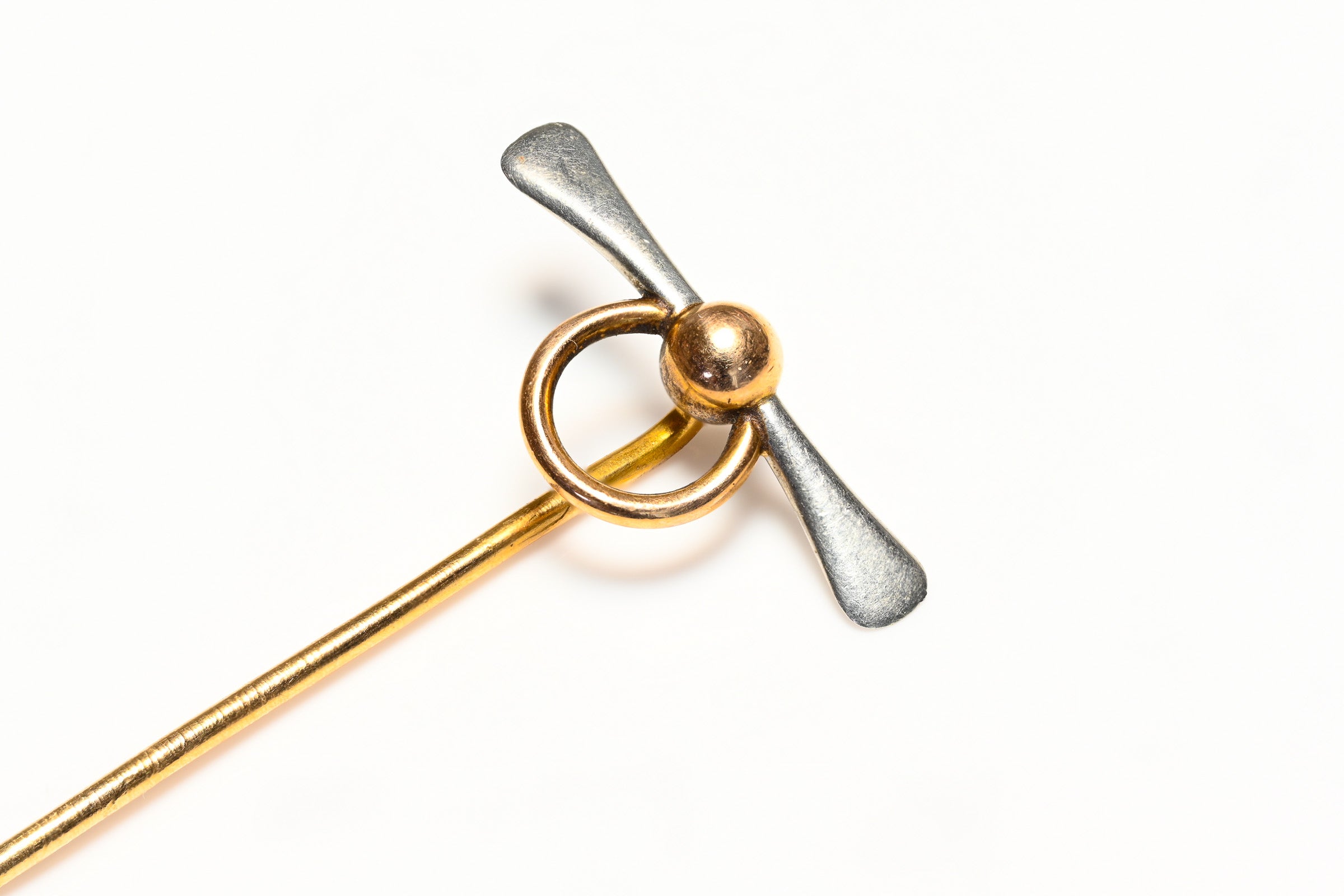 Antique Platinum Gold Airplane Propeller Stick Pin