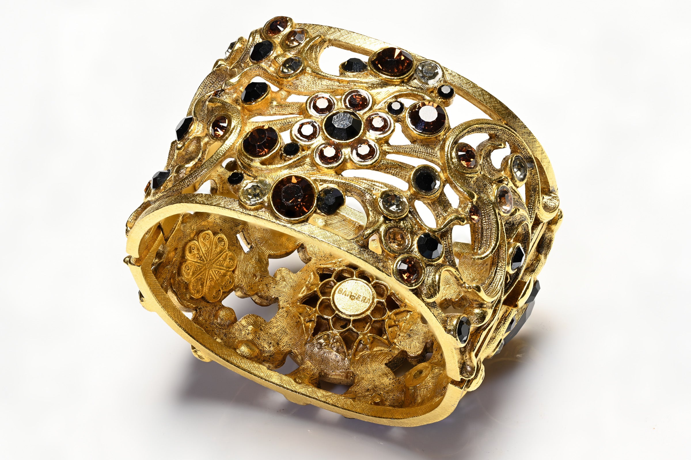 Vintage Barrera Wide Brown Crystal Bangle Bracelet