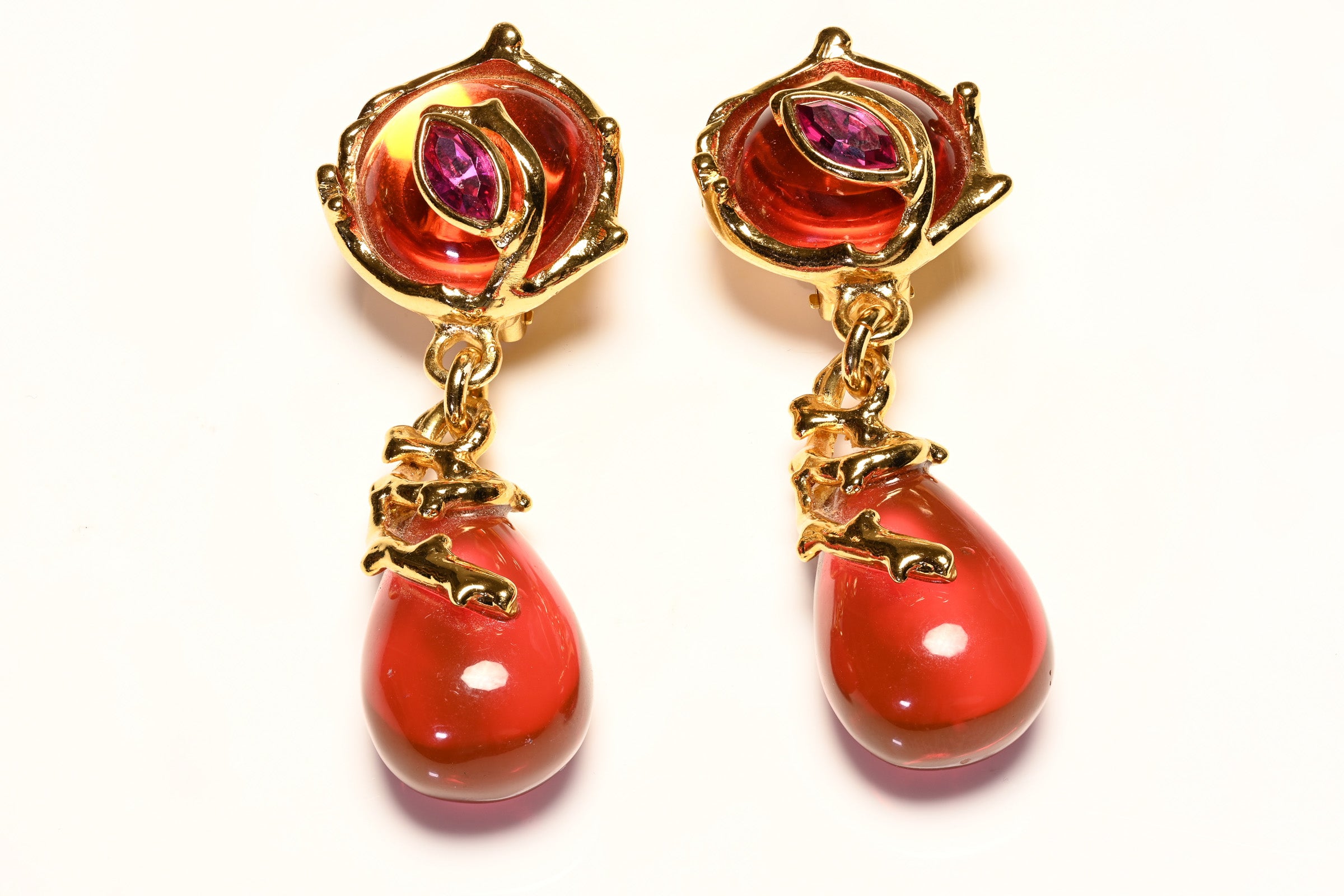 Vintage Yves Saint Laurent Paris Couture Pink Drop Earrings