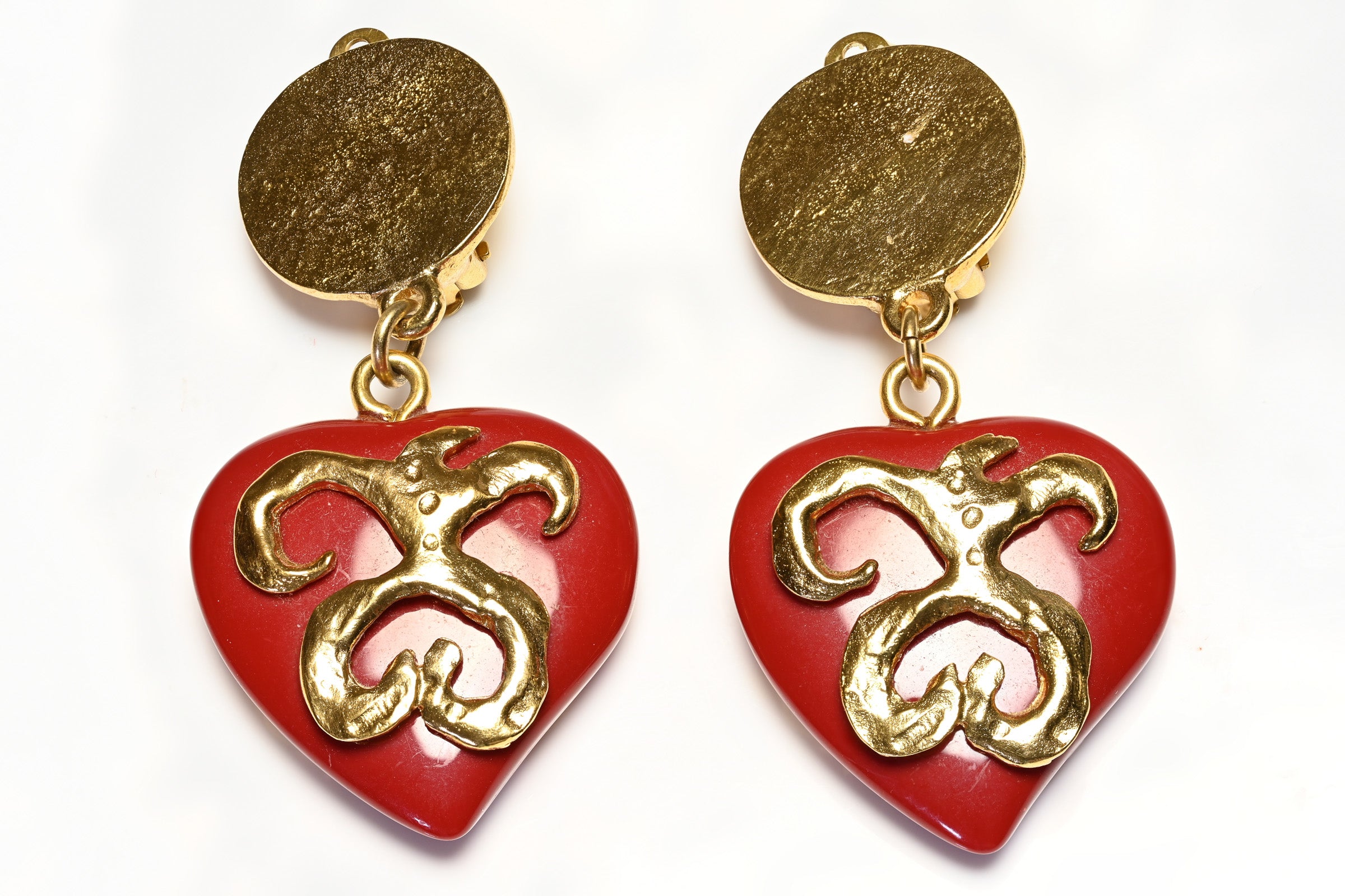 Vintage Yves Saint Laurent Paris Red Heart Long Earrings