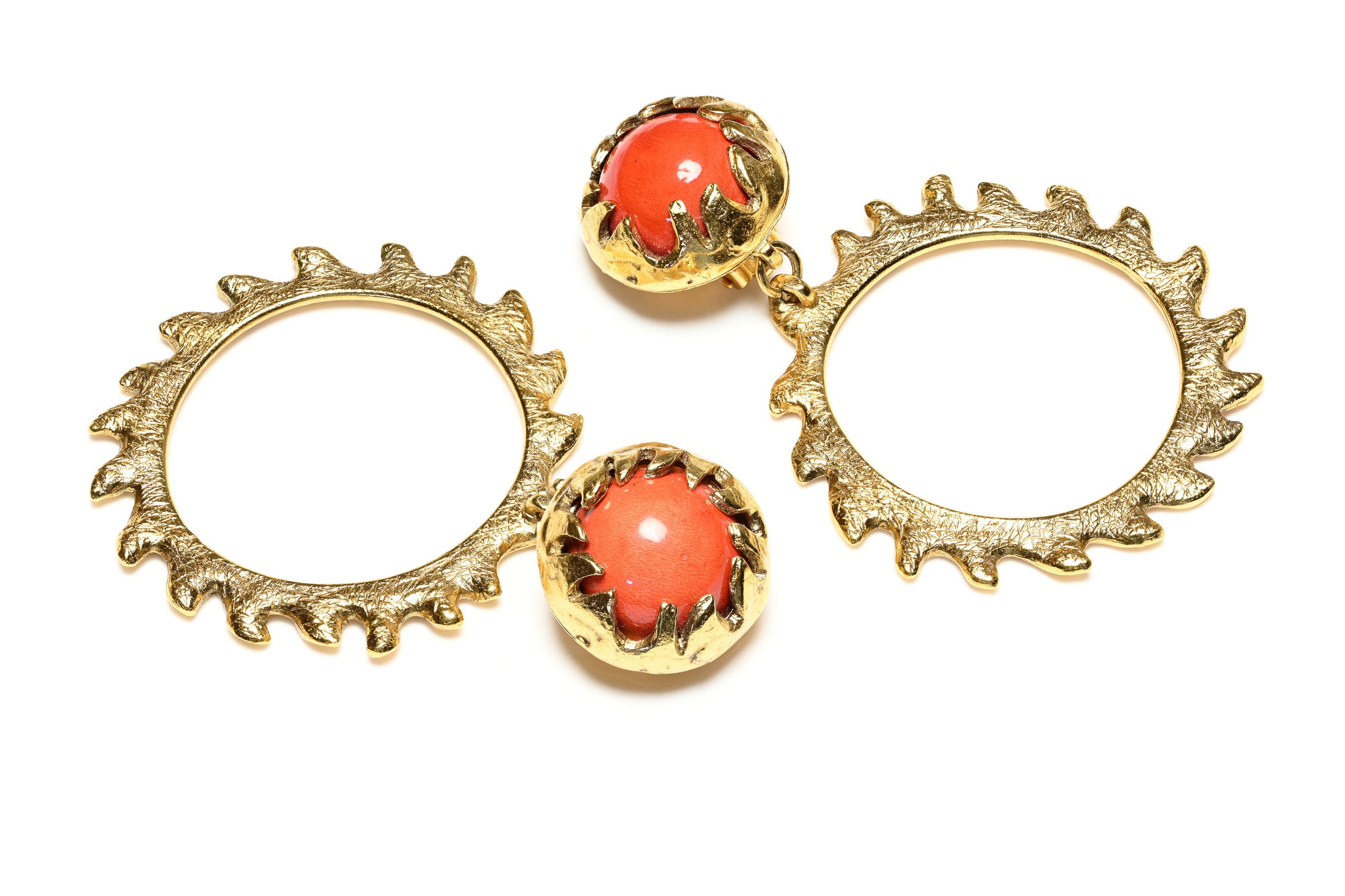 Vintage Yves Saint Laurent Paris Long Red  Glass Hoop Earrings