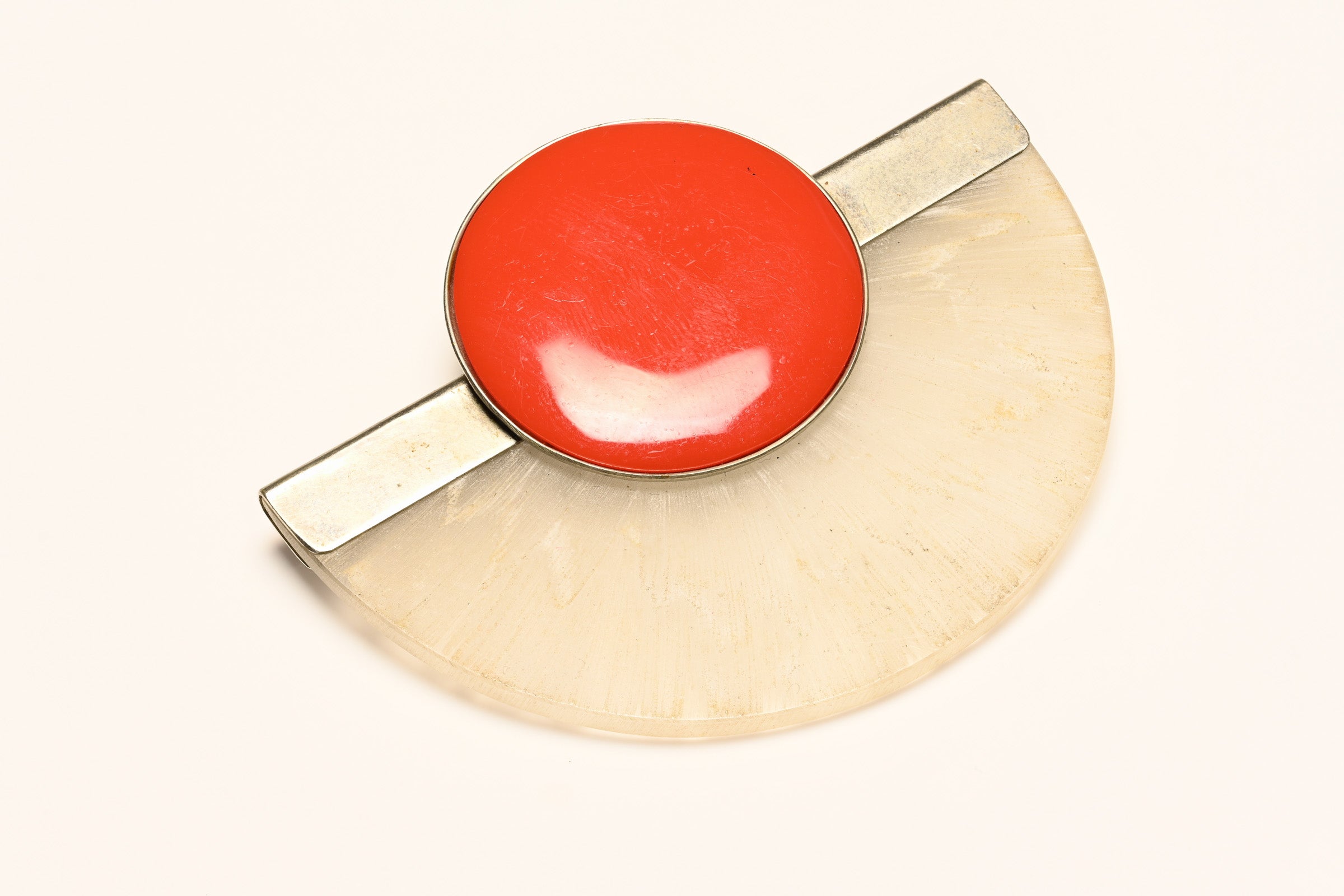 Vintage Fabrice Paris Modernist Style Red Enamel White Brooch