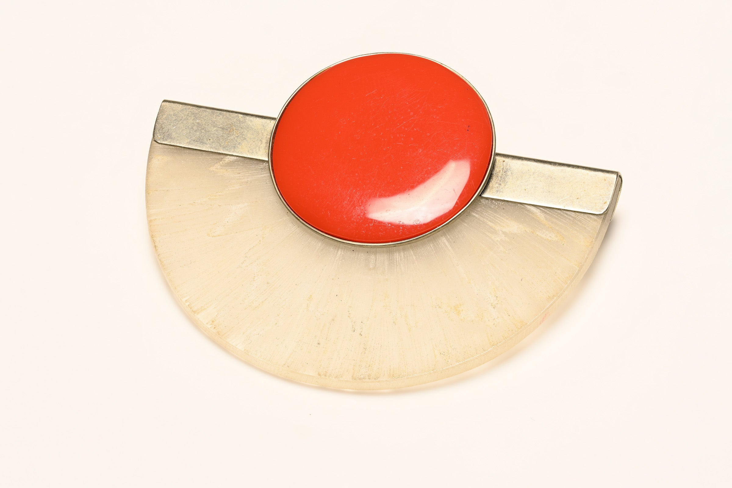 Vintage Fabrice Paris Modernist Style Red Enamel White Resin Brooch