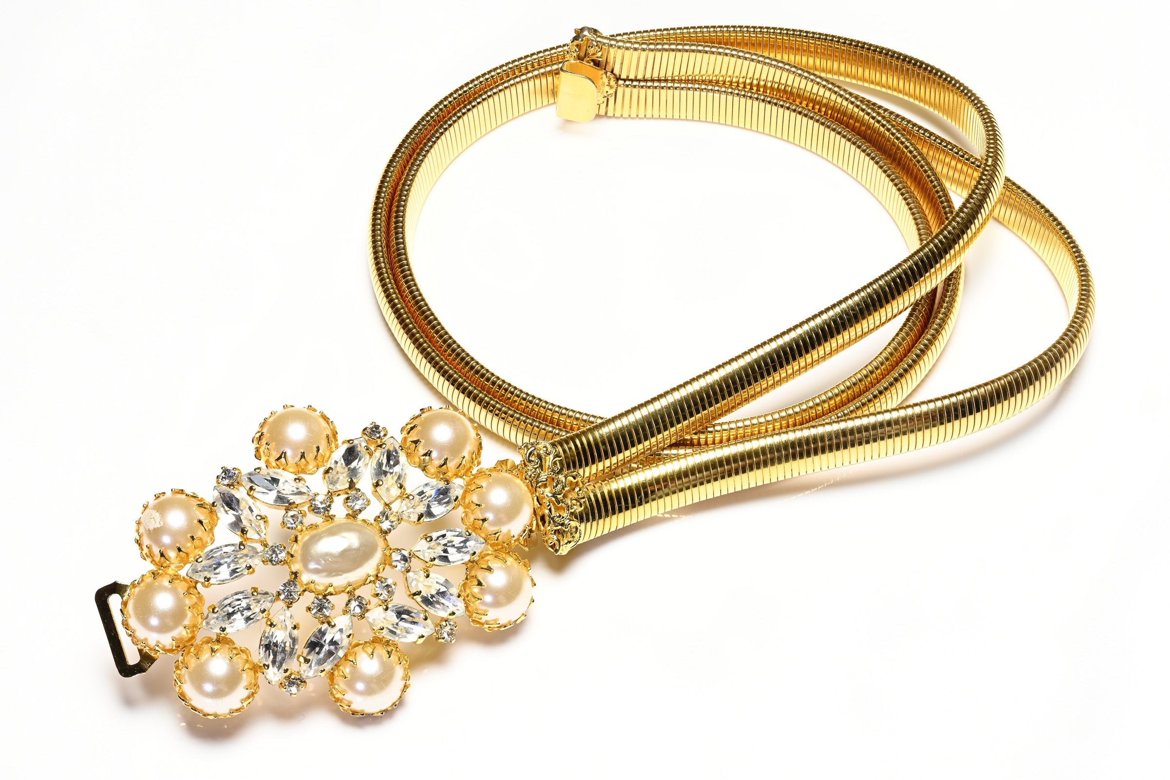 Vintage Schreiner NY Gold Plated Pearl Crystal Belt