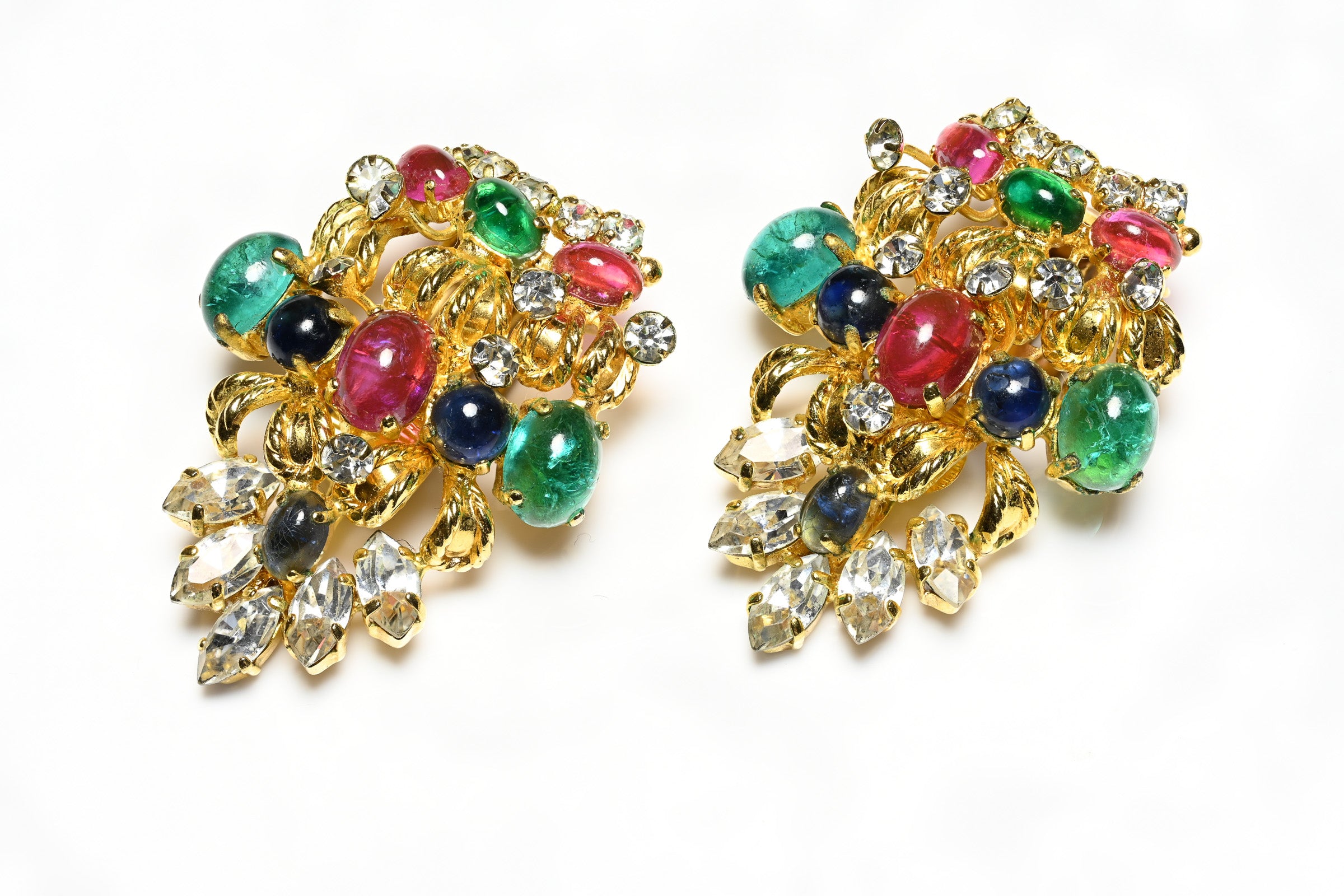 Vintage Christian Dior 1969 Tutti Frutti Red Blue Glass Earrings