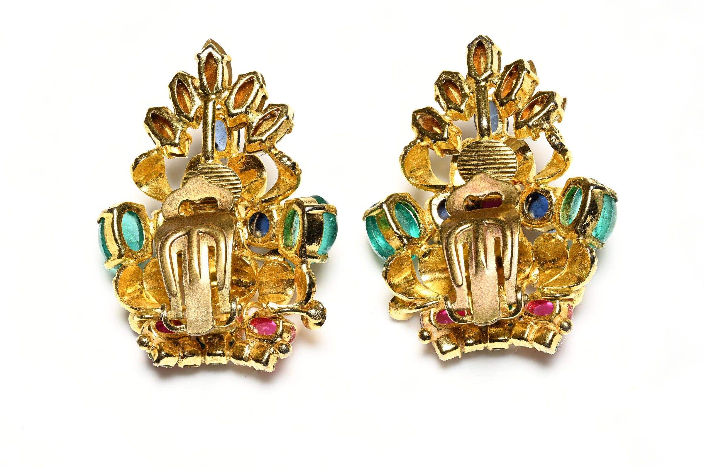 Vintage Christian Dior 1969 Tutti Frutti Green Blue Glass Earrings