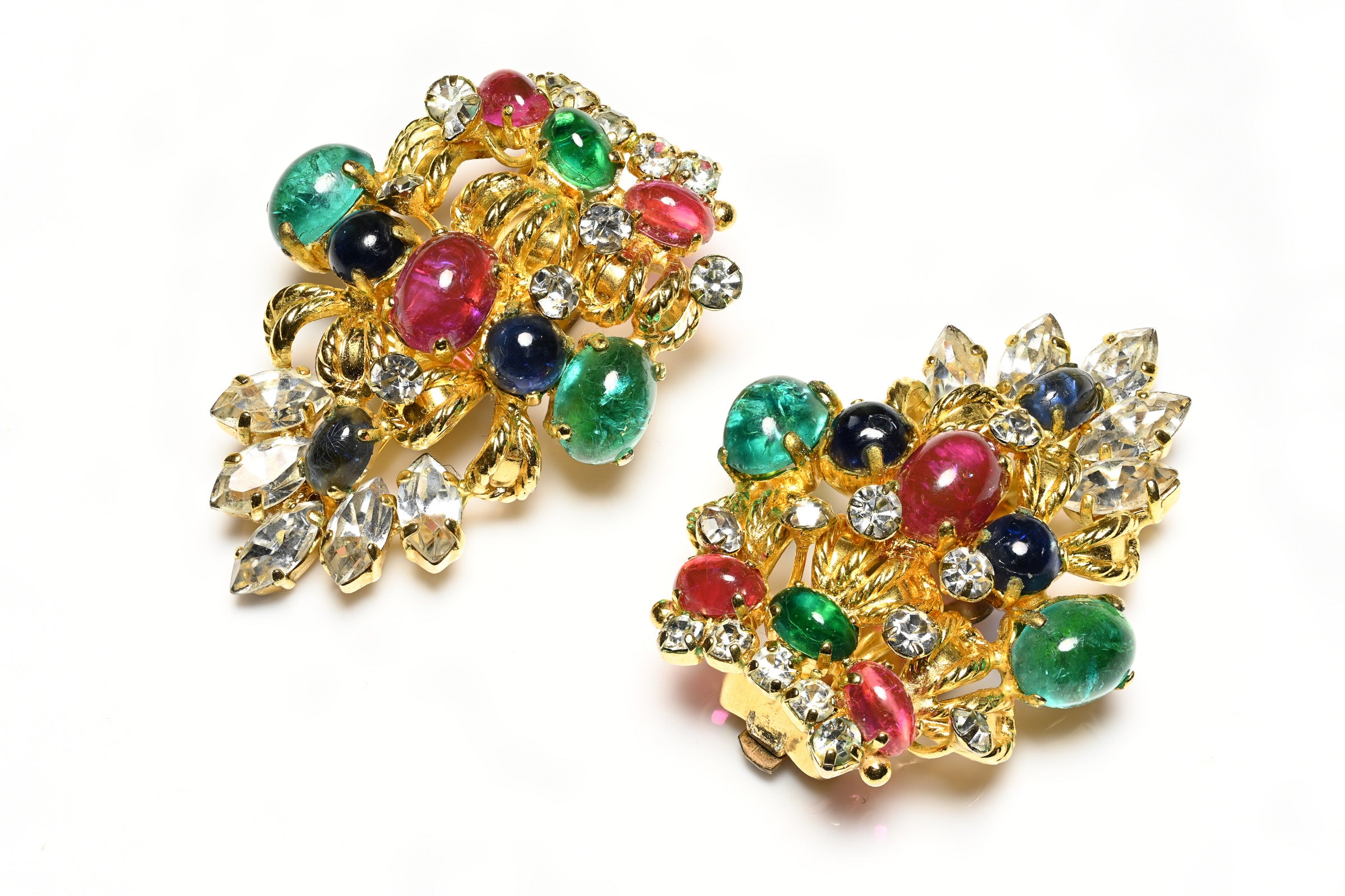 Vintage Christian Dior 1969 Tutti Frutti Green Red Blue Glass Earrings
