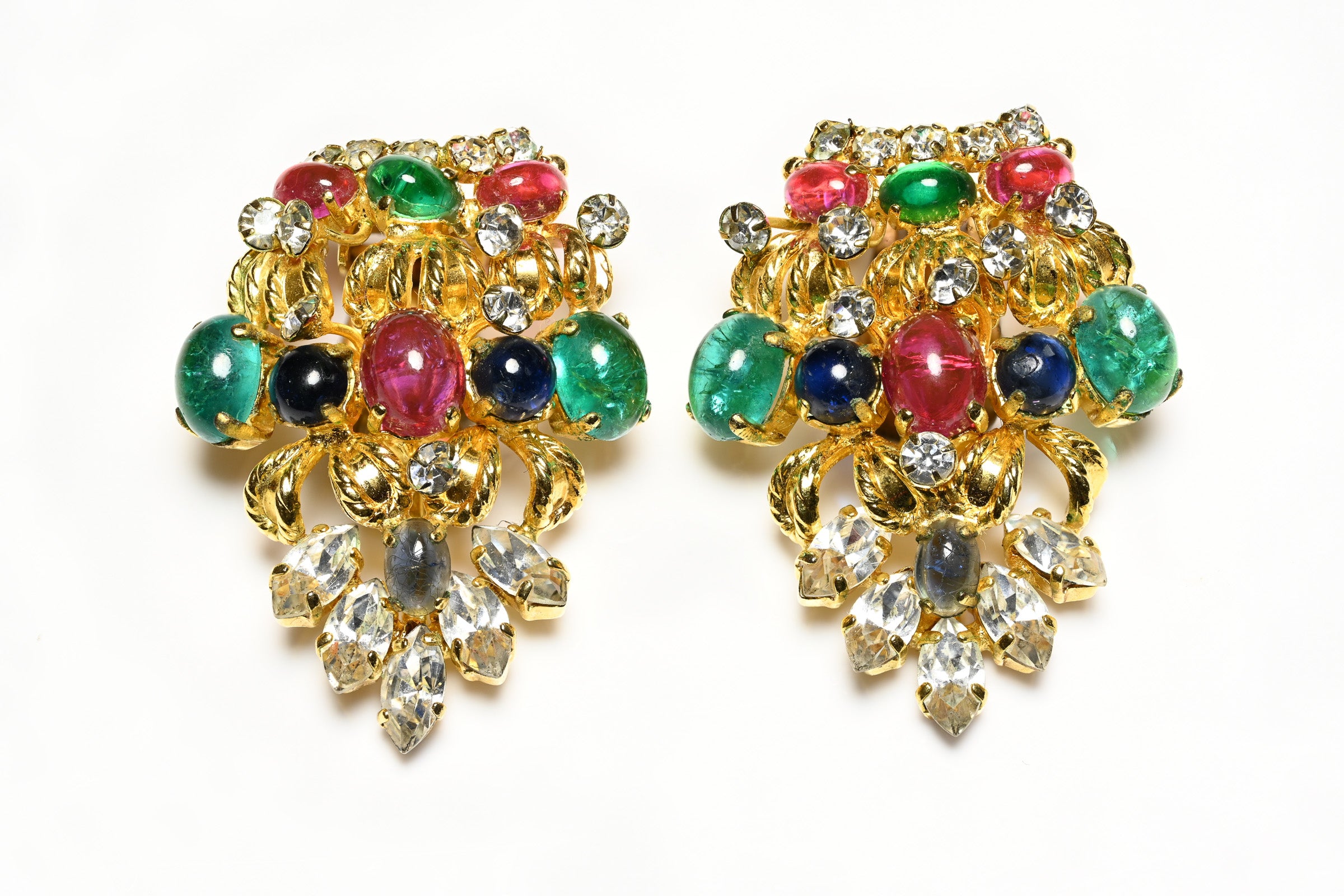 Vintage Christian Dior 1969 Tutti Frutti Green Red Glass Earrings