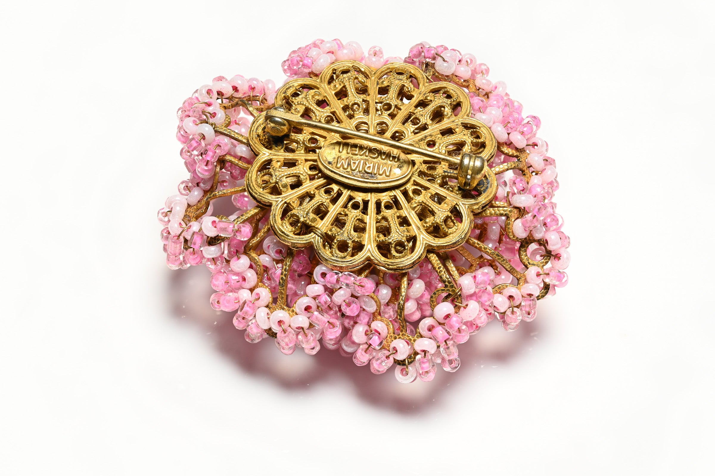 Vintage Miriam Haskell Pink Glass Beads Brooch