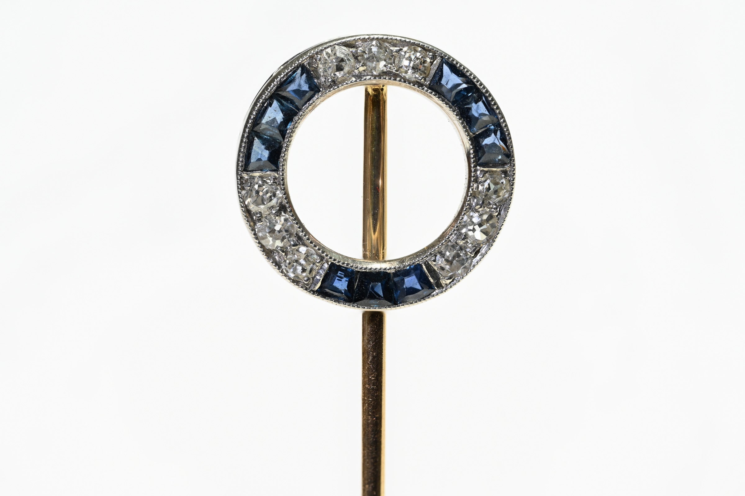 art deco Gold Diamond Ruby Circle Stick Pin