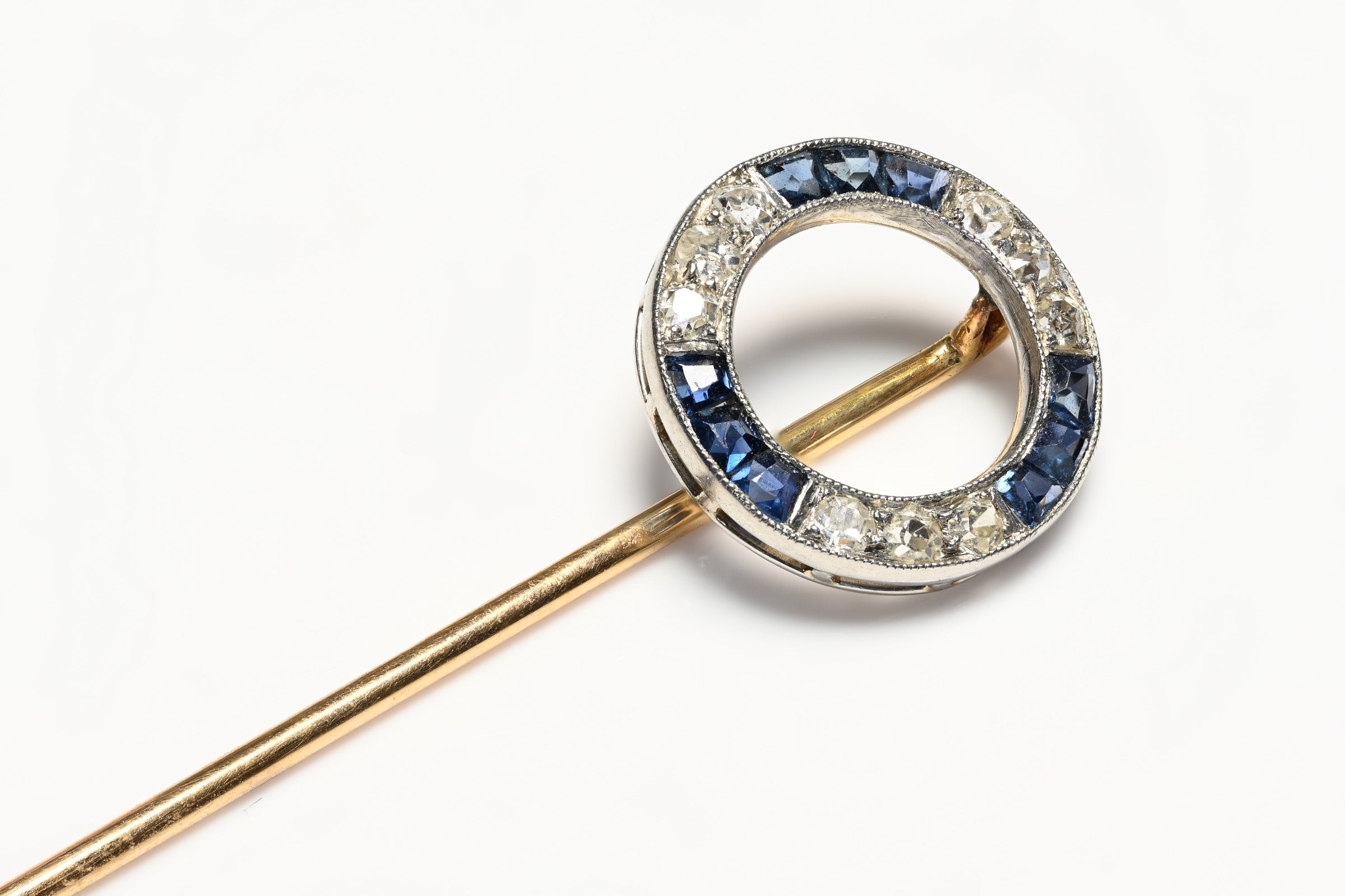 Antique Gold Diamond Ruby Circle Stick Pin