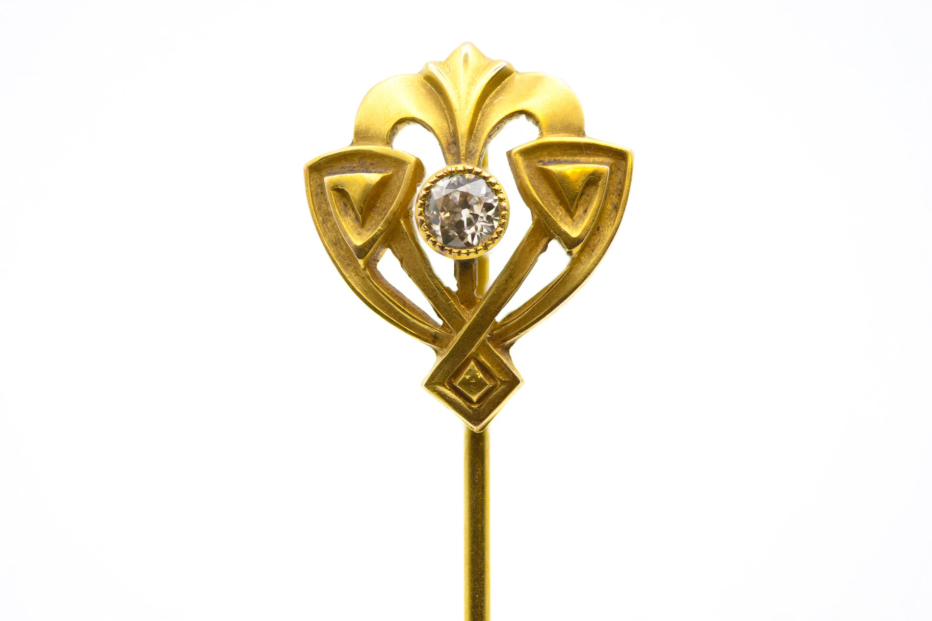 Transitional art nouveau 14K Gold Old Mine Cut Diamond Stick Pin
