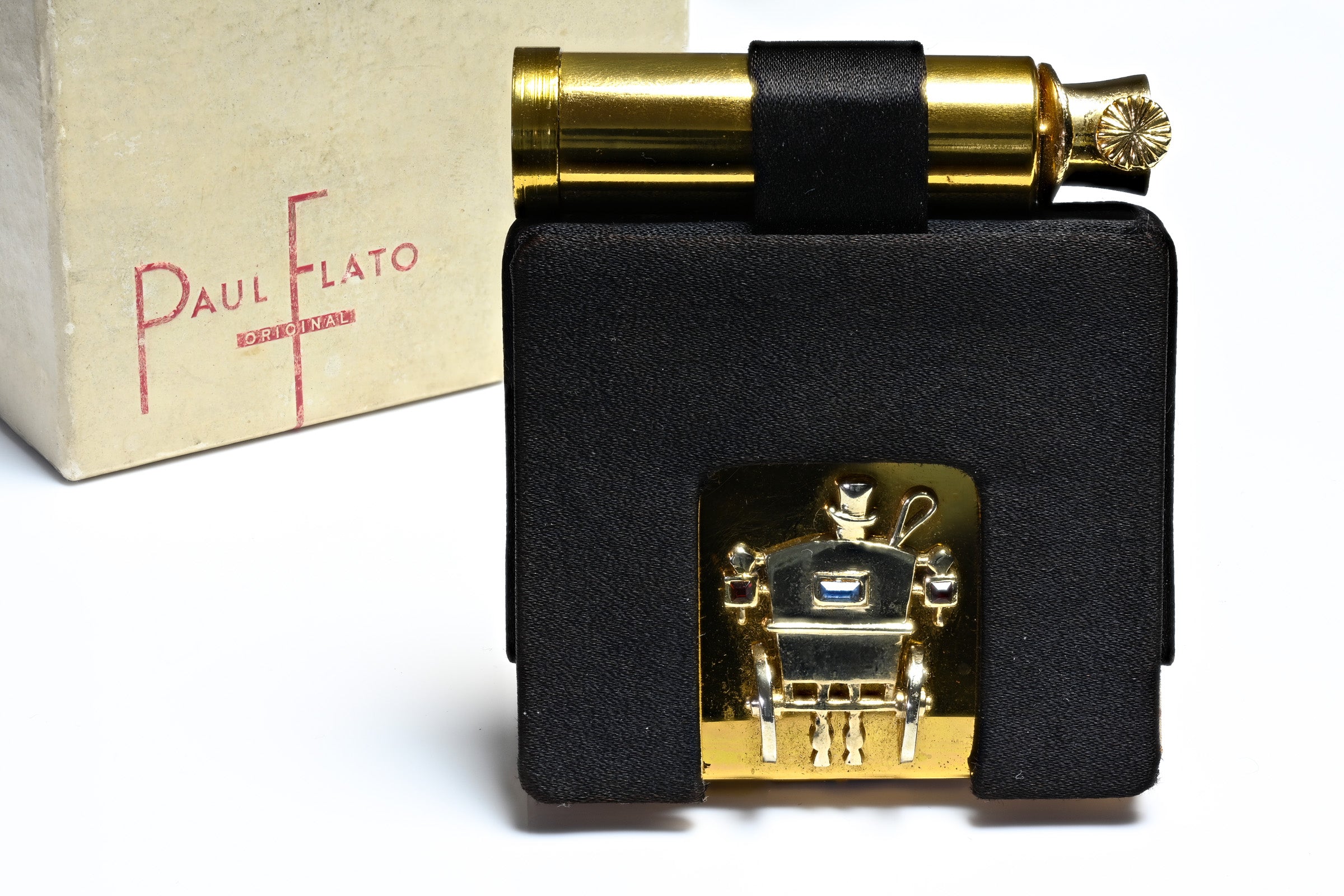 Paul Flato Stage Coach Gold Plated Powder Compact and Lipstick