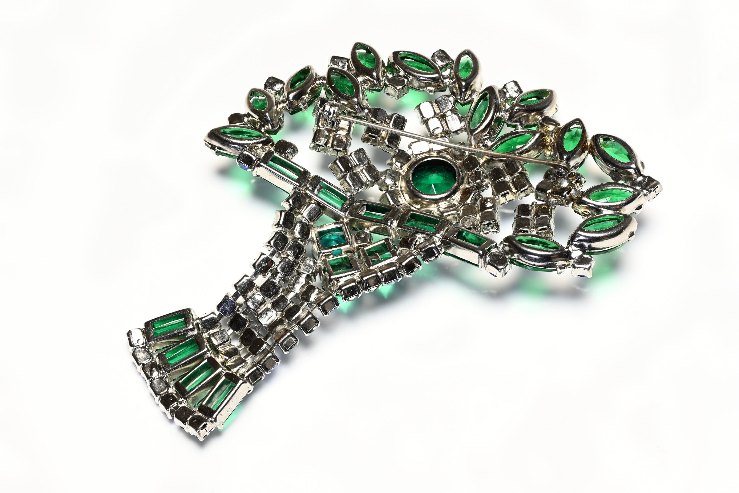 Vintage 1960's Large Green Crystal Flower Basket Brooch