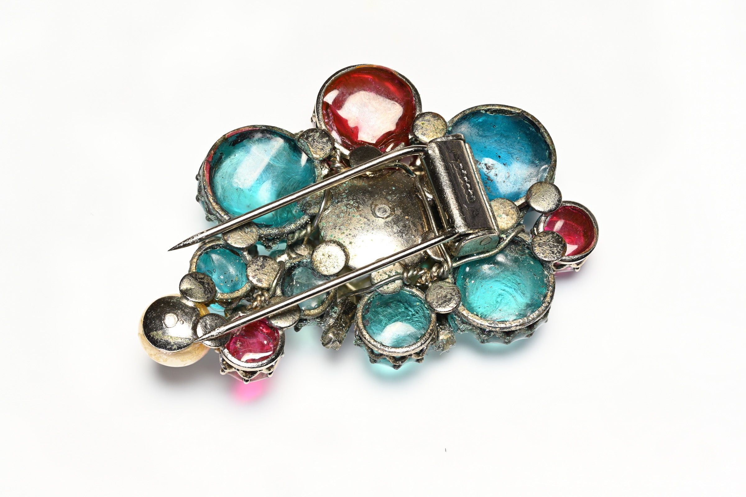 Vintage 1950's Roger Jean-Pierre Paris Blue Glass Pearl Brooch
