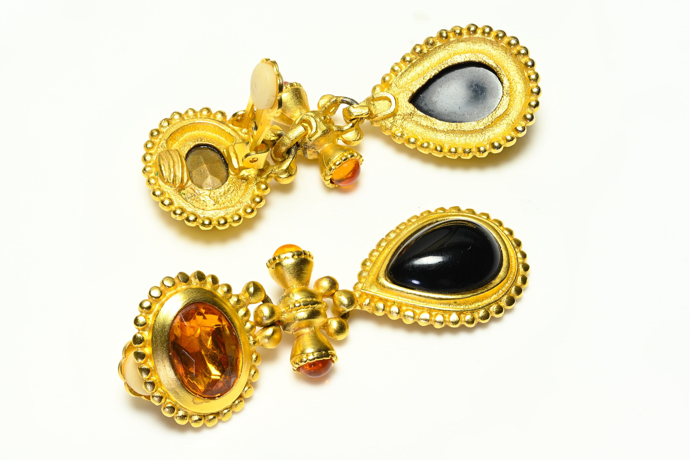 Vintage 1990's Gold Plated Brown Crystal Drop Earrings
