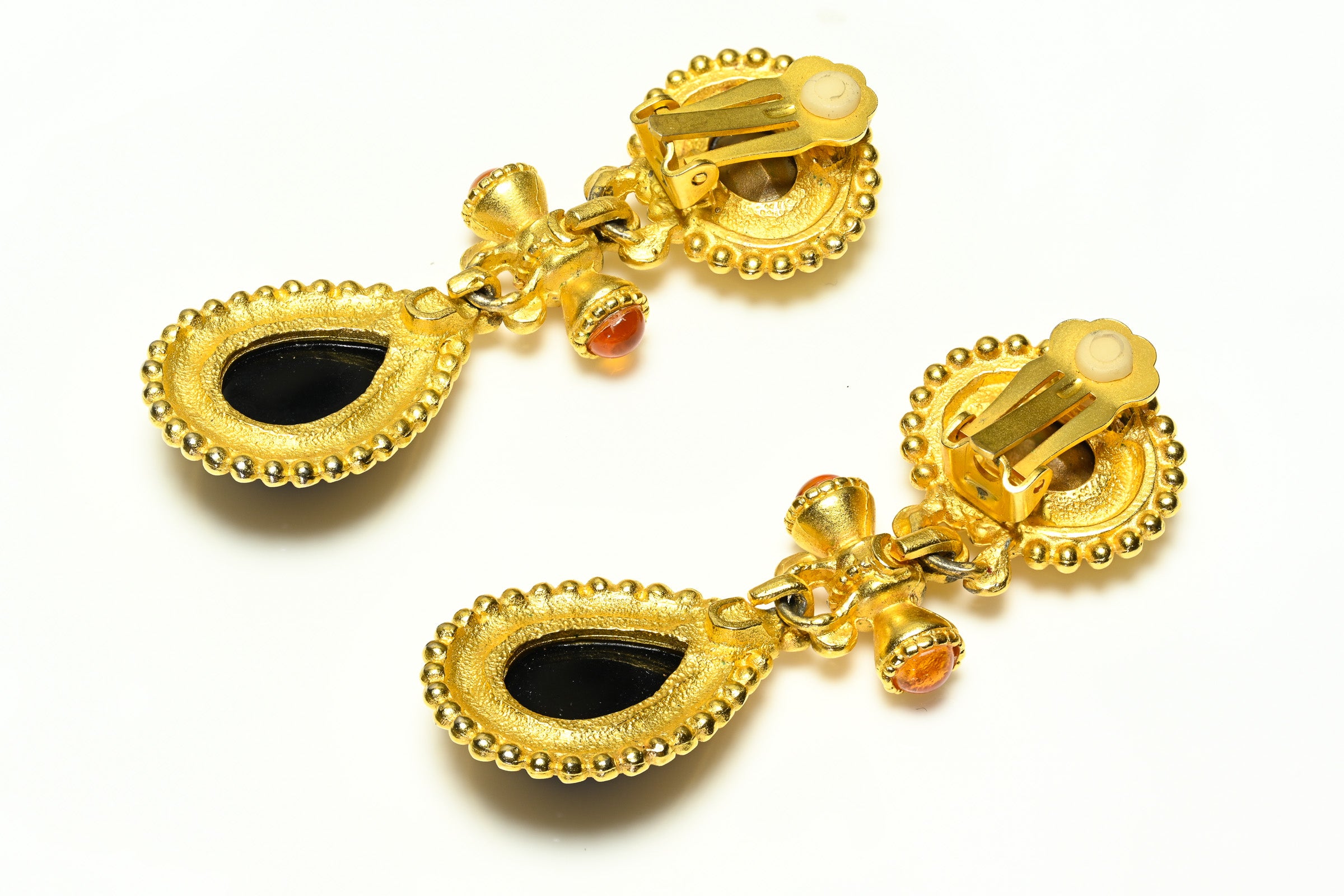 Vintage Gold Plated Brown Black Crystal Drop Earrings