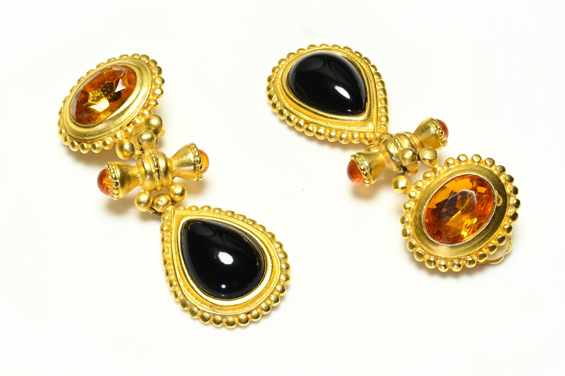 Vintage 1990's Gold Plated Black Crystal Drop Earrings