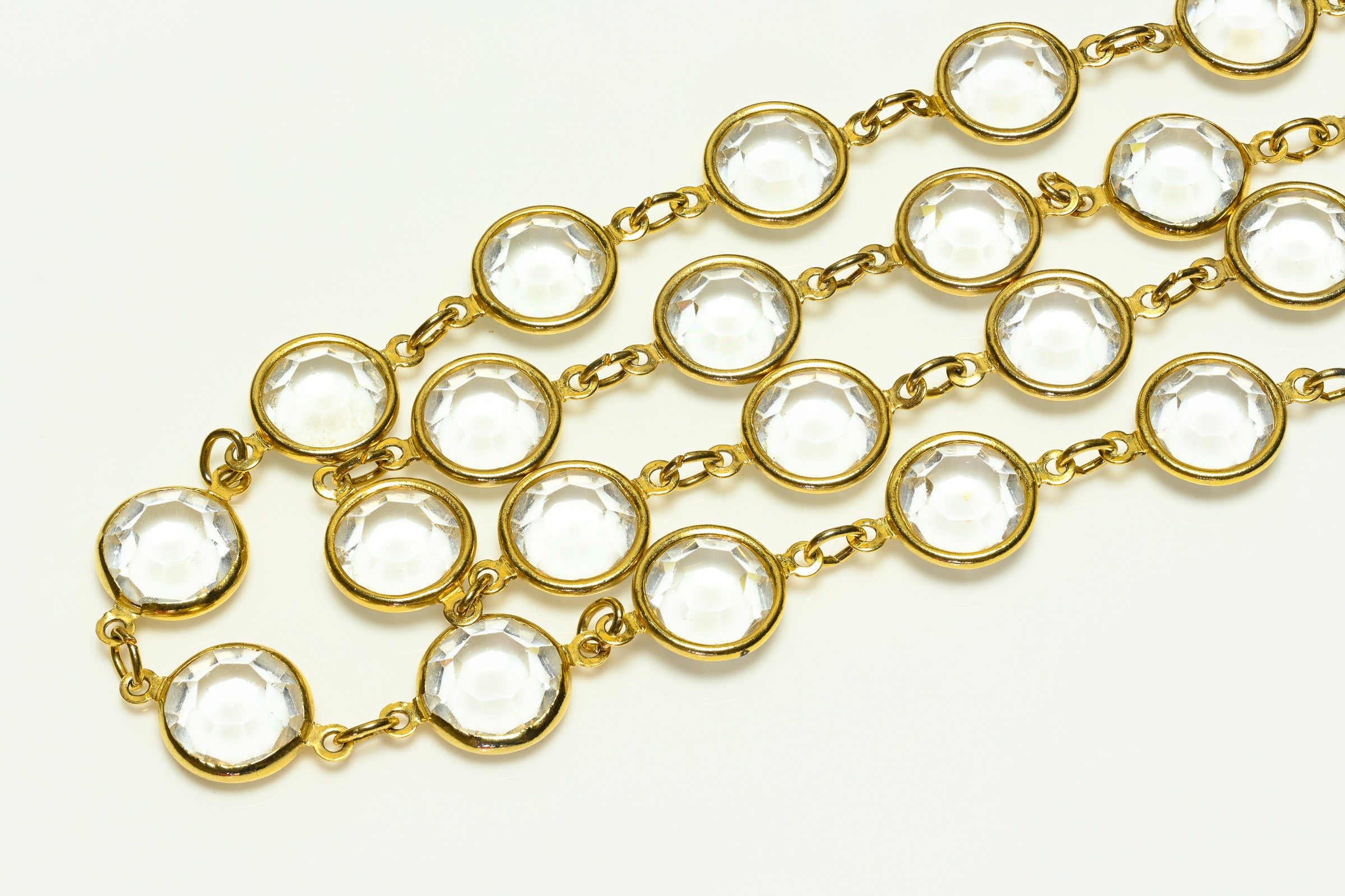 Vintage 1990's Gold Plated Glass Crystal Chiclet Sautoir Necklace
