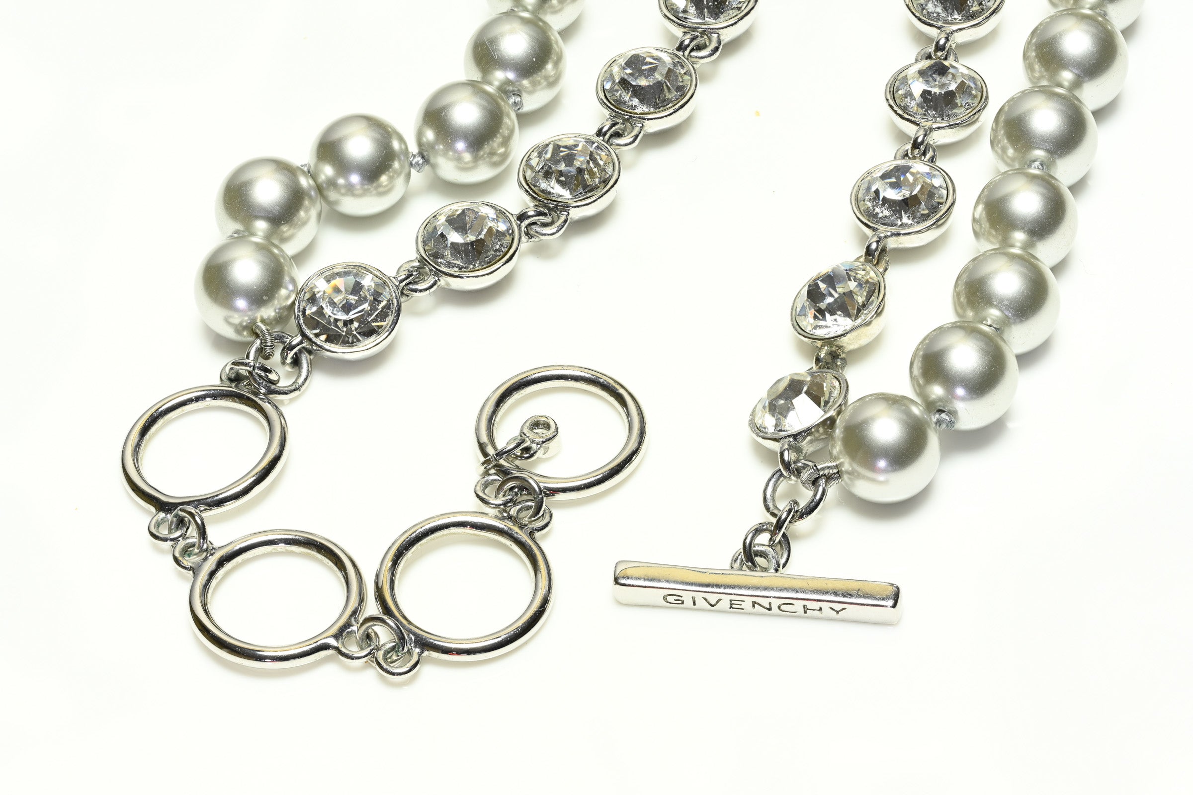 Vintage Givenchy Crystal Glass Pearls Double Strand Necklace