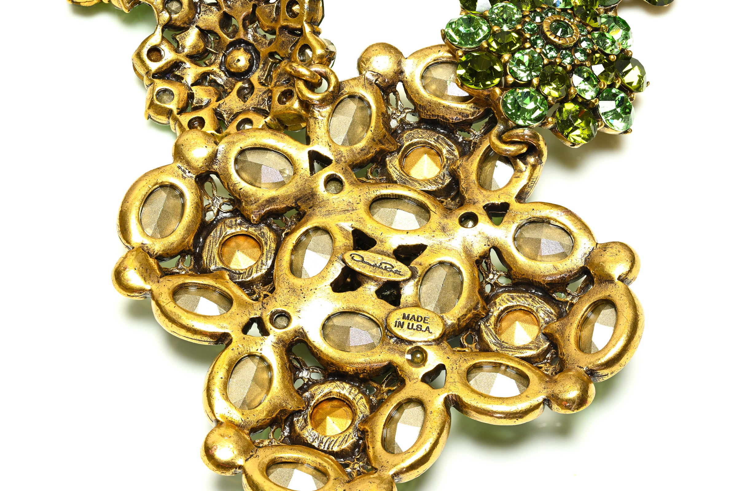 Oscar de la Renta Green Crystal Large Flower Collar Necklace
