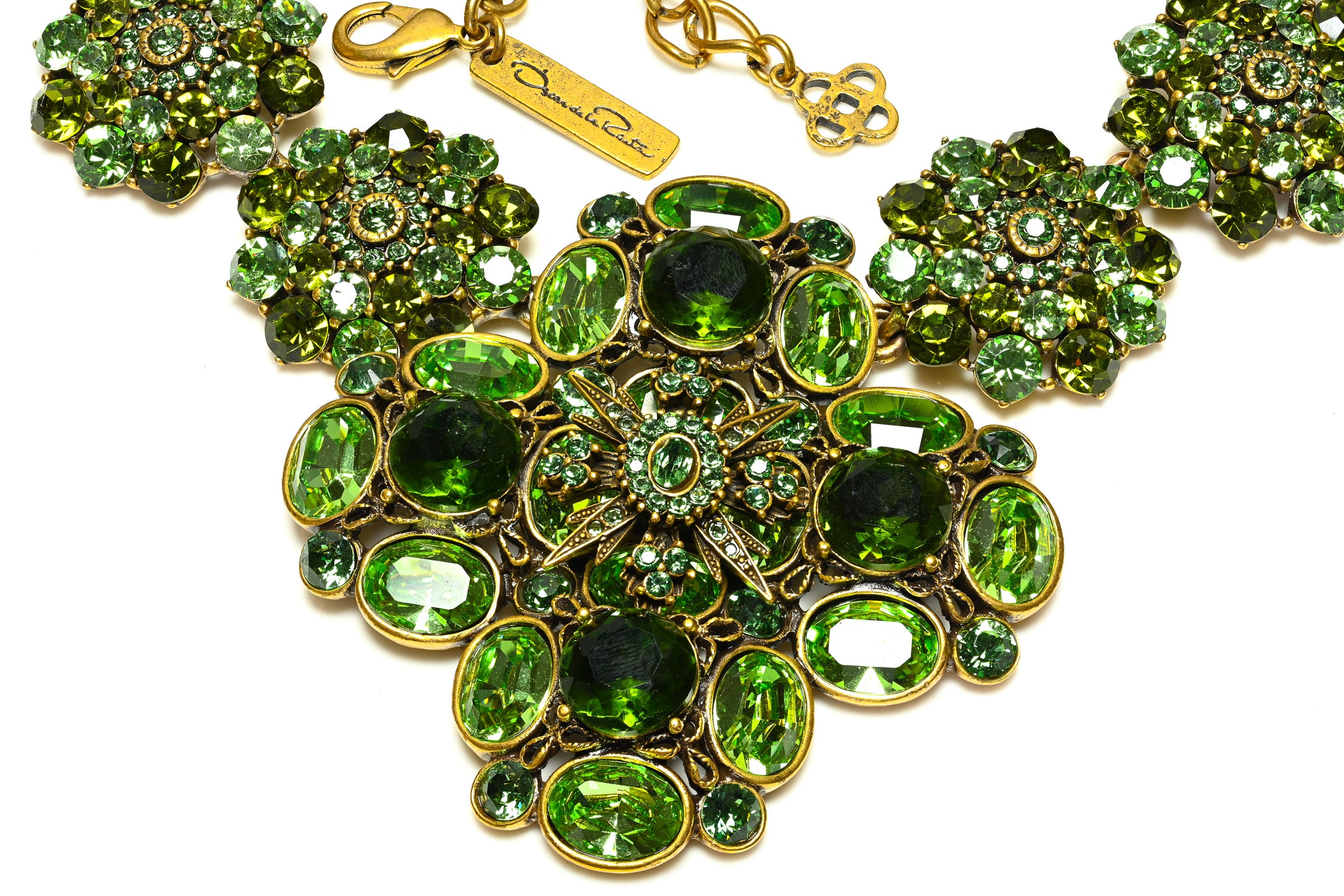 Oscar de la Renta Green Crystal Flower Necklace