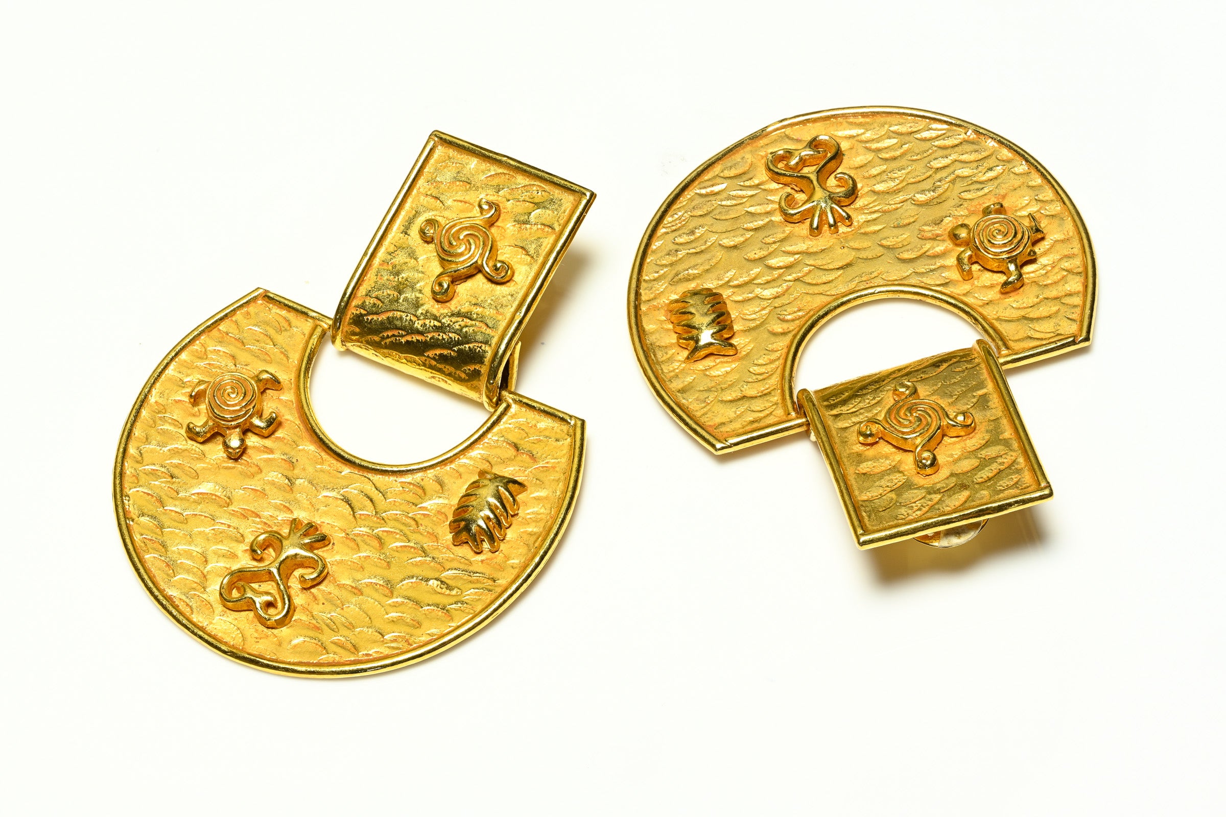 Vintage Dominique Aurientis Paris Turtle Charm Door Knocker Earrings