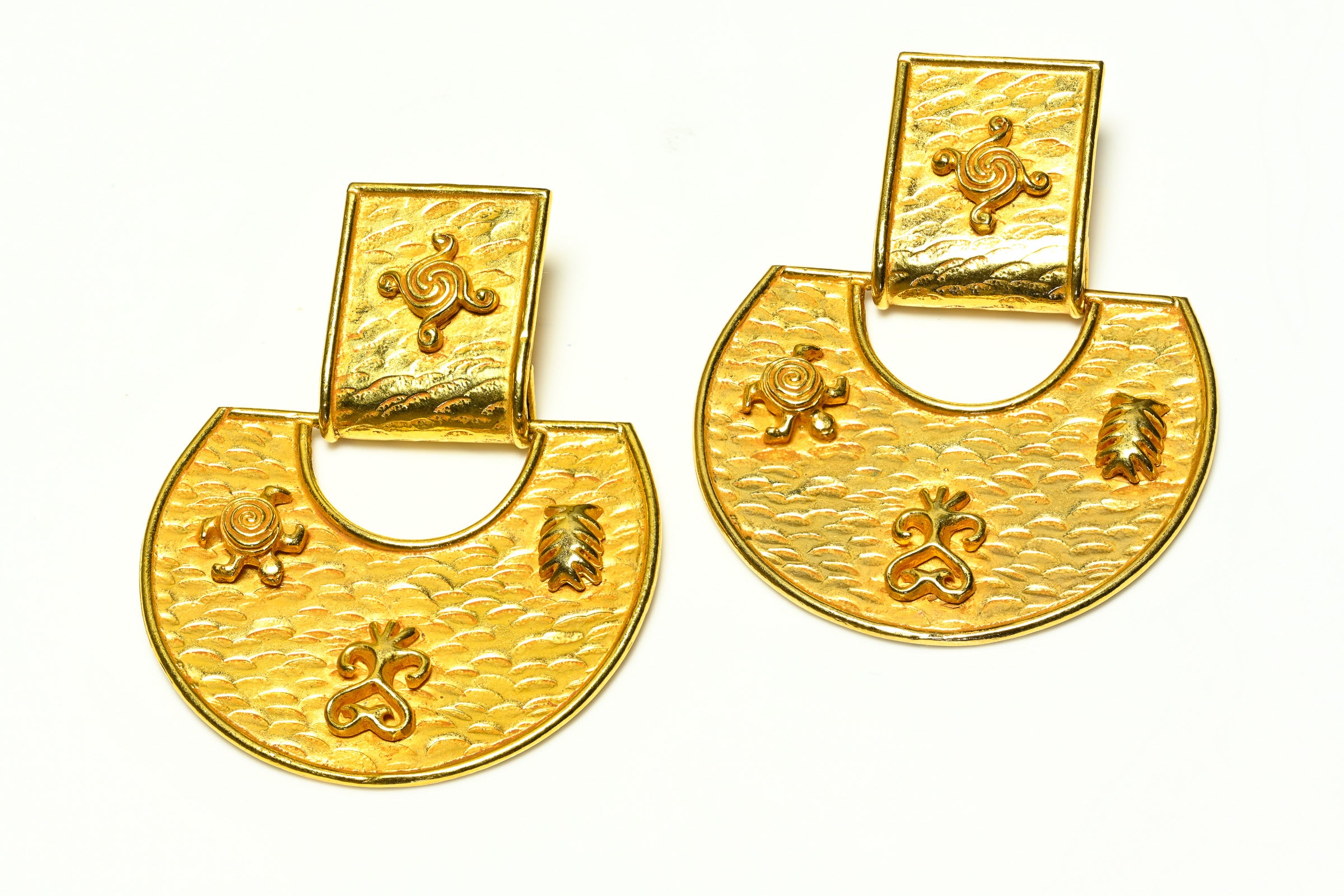 Vintage Dominique Aurientis Paris Large Turtle Charm Door Knocker Earrings