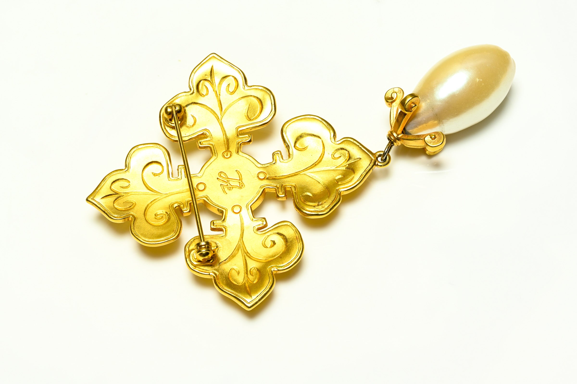 Vintage Karl Lagerfeld Paris Pearl Maltese Cross Brooch