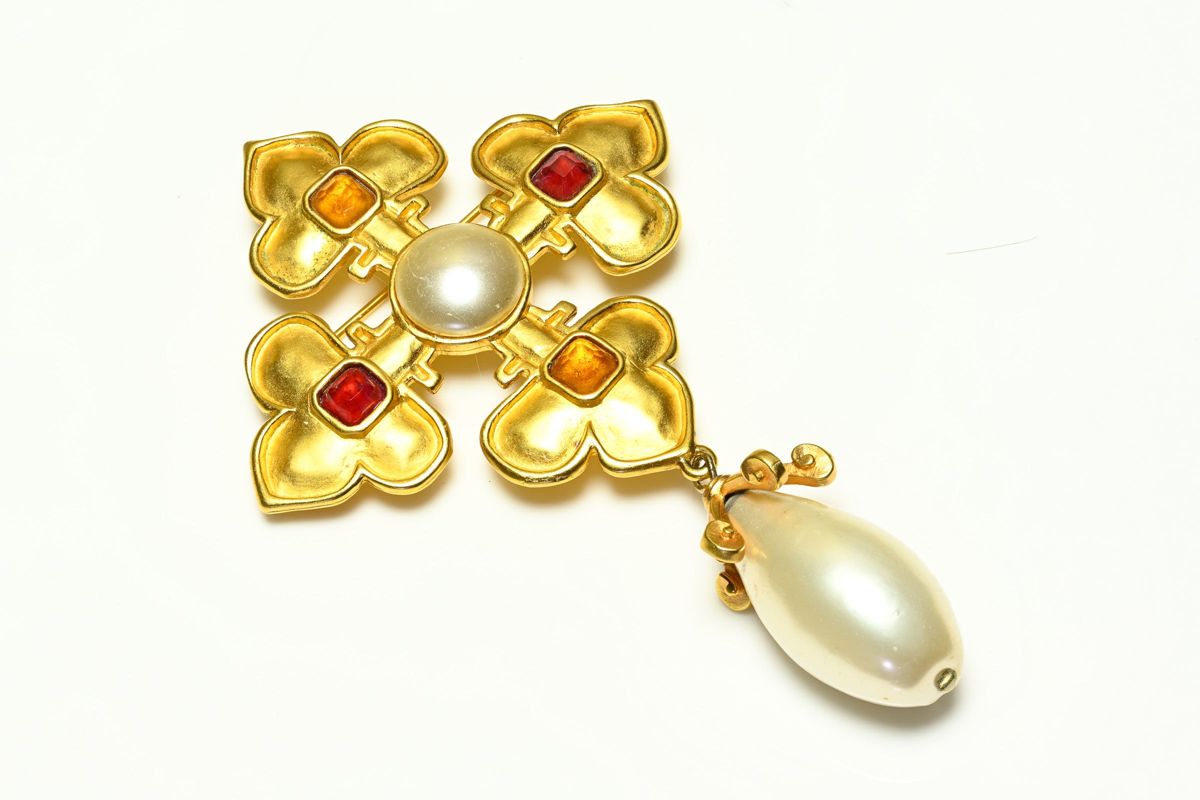 Karl Lagerfeld Paris Gold Plated Pearl Maltese Cross Brooch