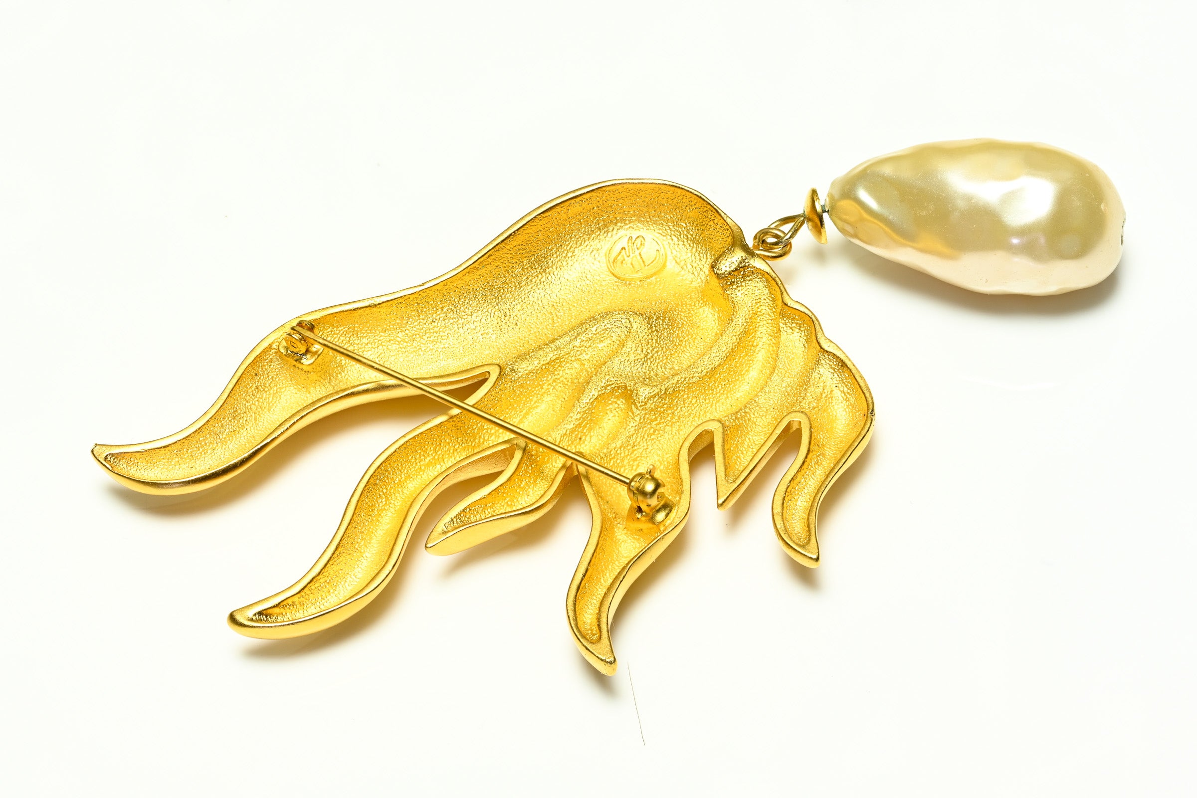 Vintage 1990's Karl Lagerfeld Paris Gold Plated Pearl Flame Brooch