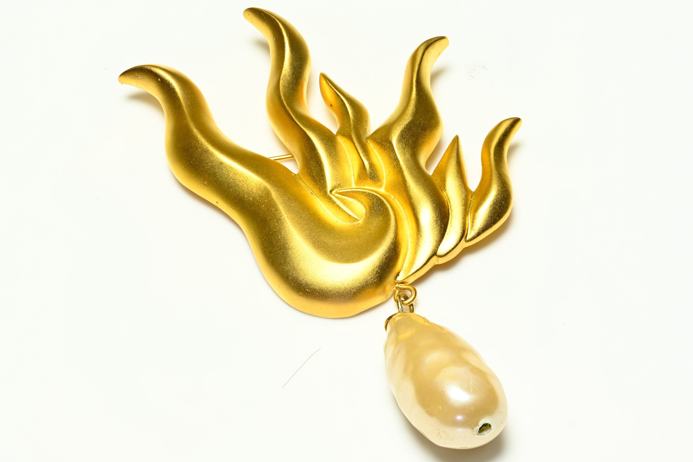 Vintage Karl Lagerfeld Paris Gold Plated Pearl Flame Brooch